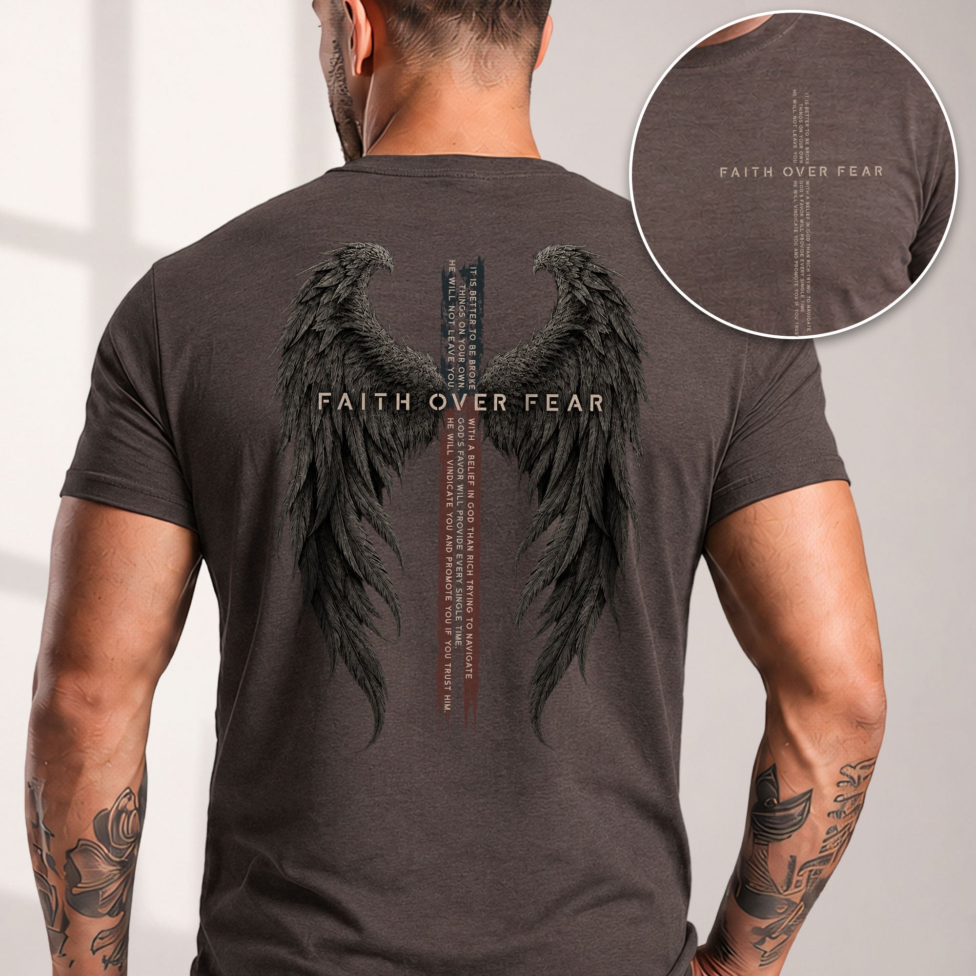 Faith Over Fear Shirt Christian Angel Wings Cross T-Shirt Inspirational Religious Tee - Rust Field Wear
