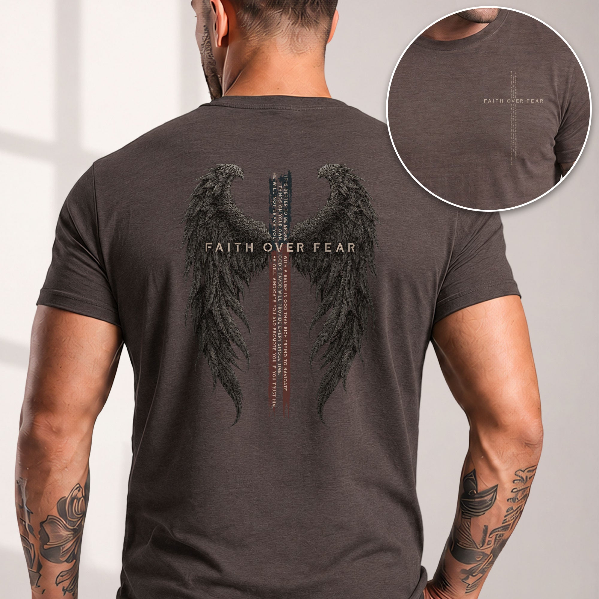 Faith Over Fear Shirt Christian Angel Wings Cross T-Shirt Inspirational Religious Tee