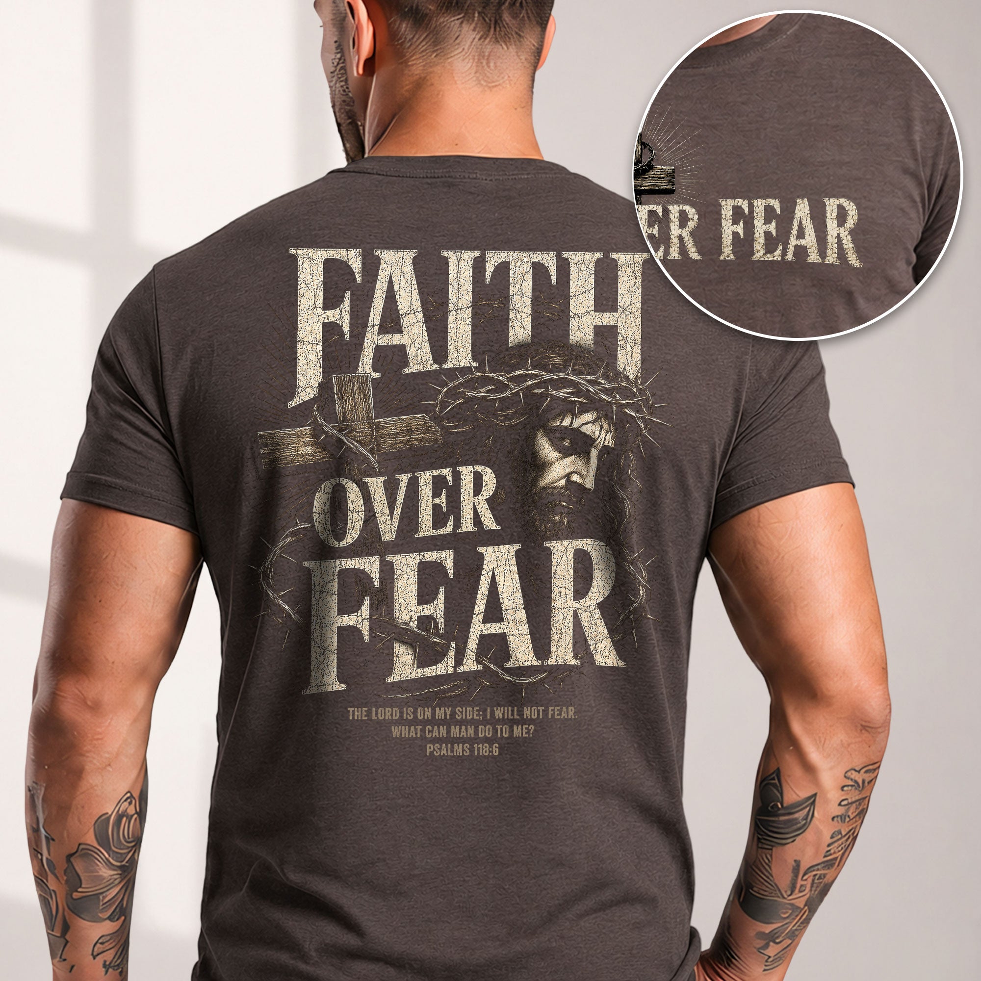 Inspirational Christian T-Shirt Faith Over Fear Jesus Cross Casual Cotton Shirt