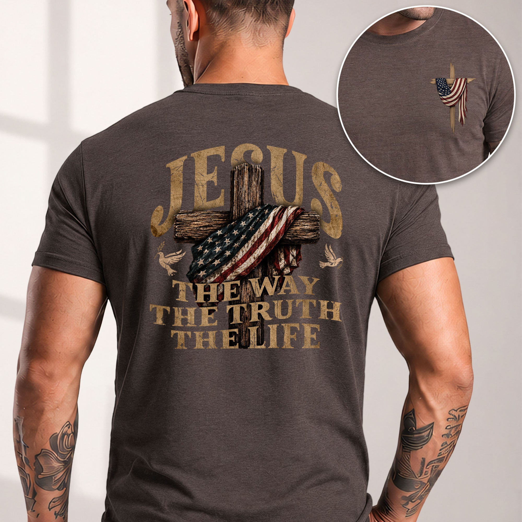 Jesus The Way The Truth The Life T-Shirt Patriotic Christian Cross Faith Graphic Tee