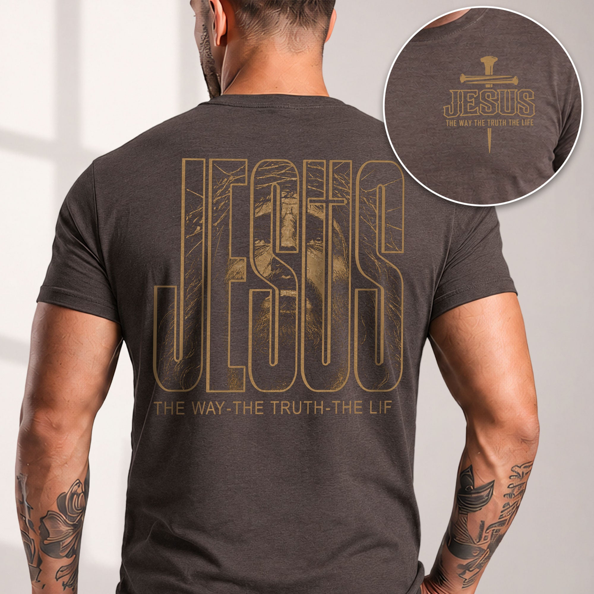 Jesus The Way The Truth The Life T Shirt Christian Portrait Crown Of Thorns Tee Top - Rust Field Wear