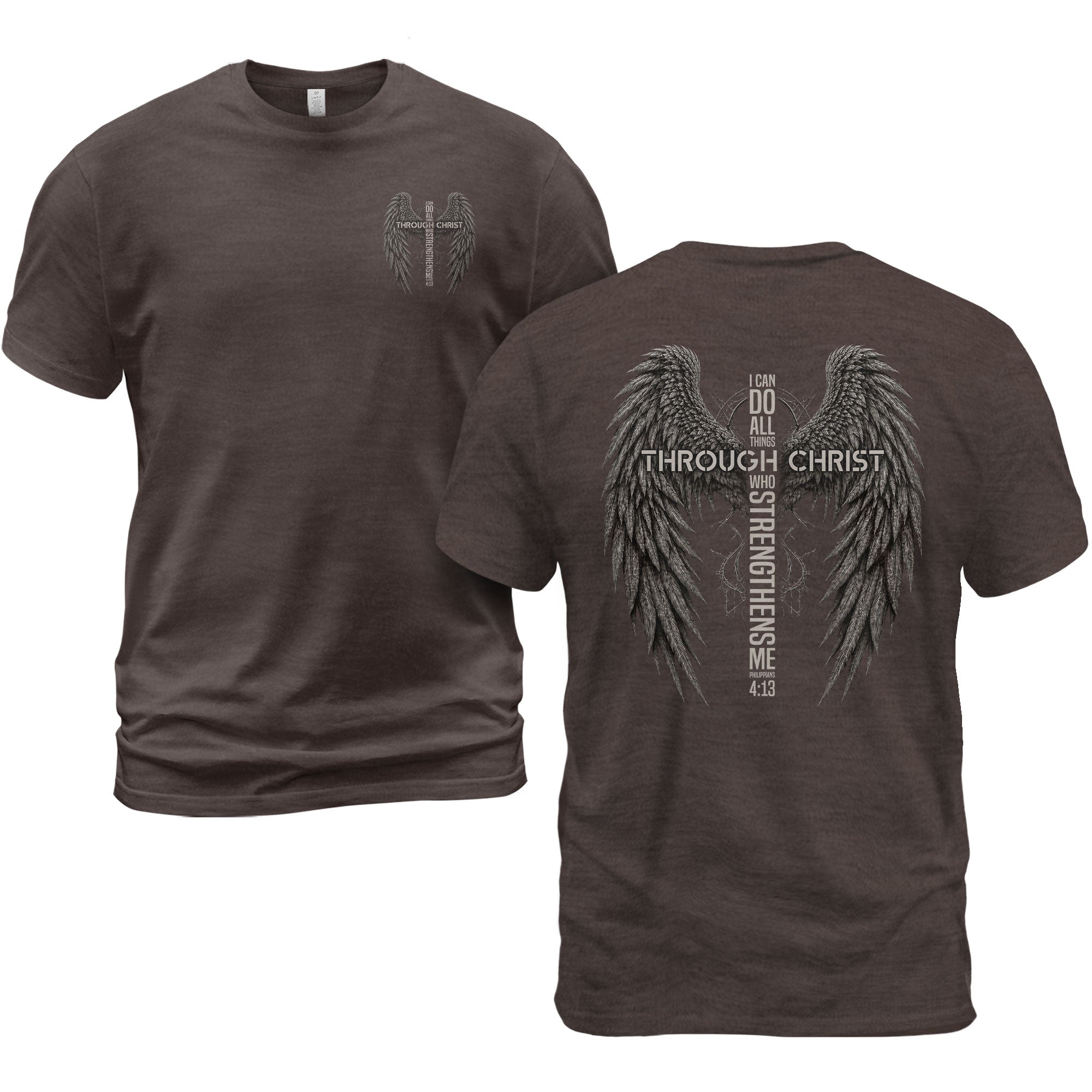 I Can Do All Things Philippians 4 13 Christian Shirt Angel Wings Cross Graphic Tee - Rust Field Wear