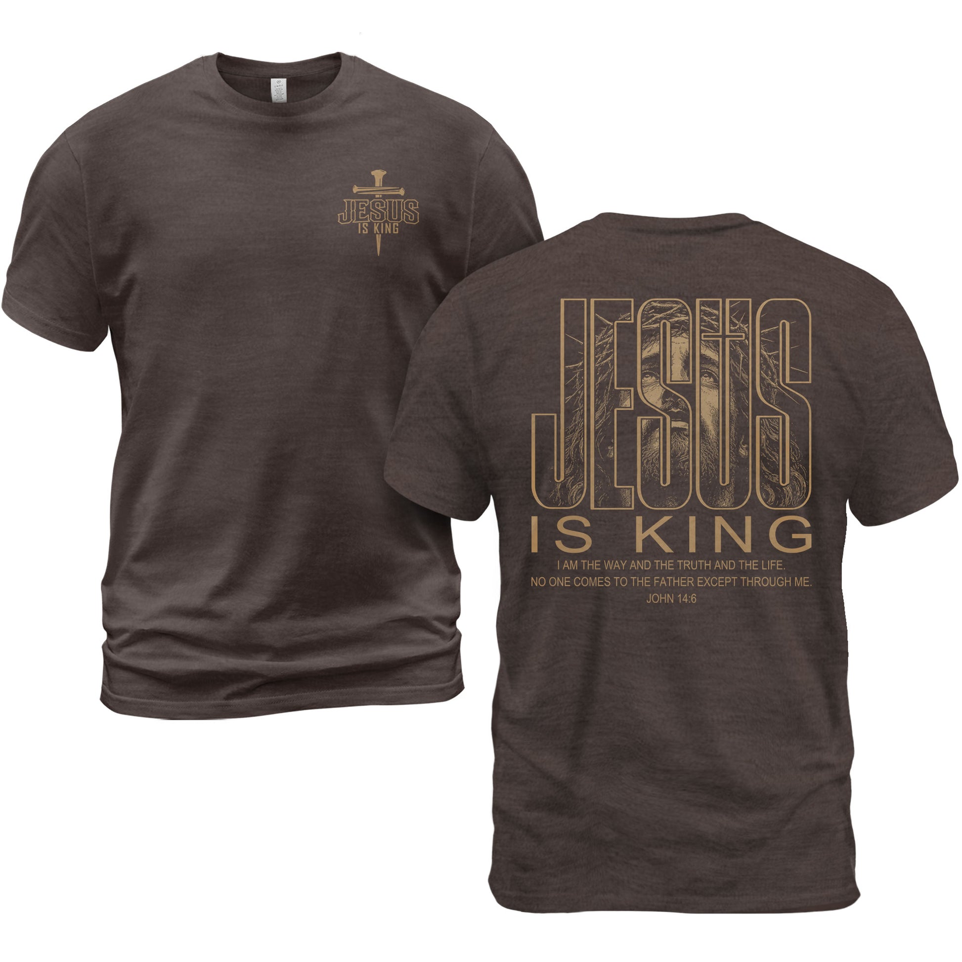 Jesus Is King John 14 6 Portrait Graphic Christian Tee Shirt Apparel Men Clothing - Rust Field Wear