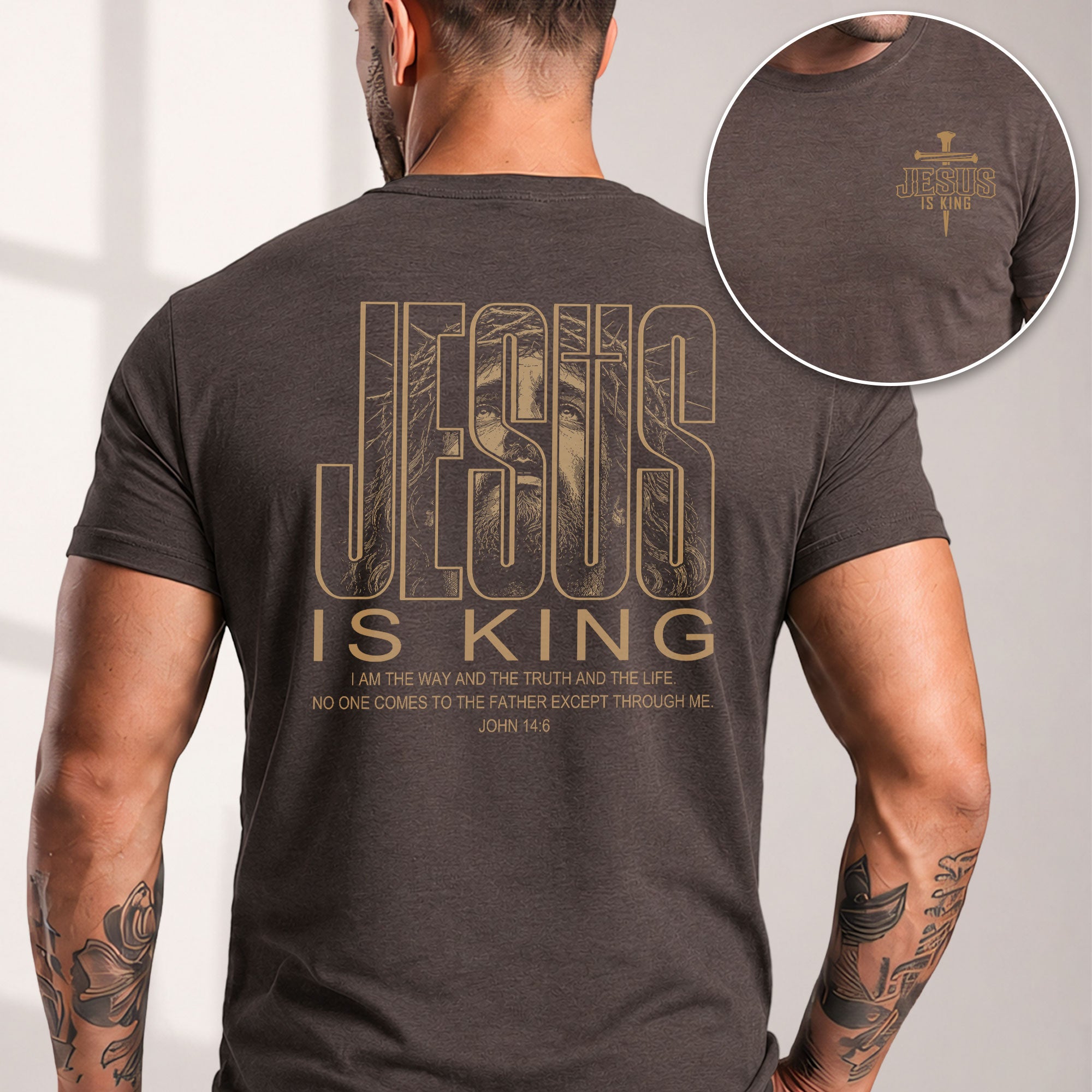Jesus Is King John 14 6 Portrait Graphic Christian Tee Shirt Apparel Men Clothing