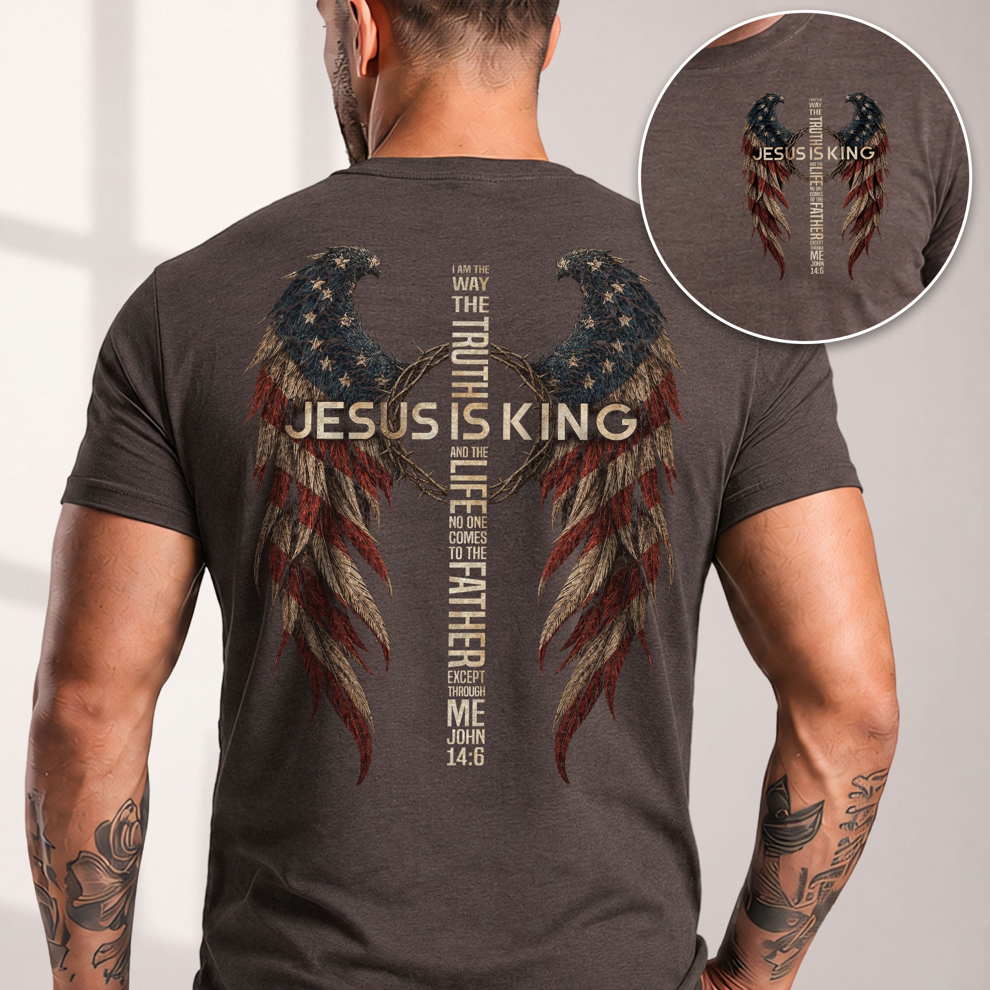 Jesus Is King T Shirt American Flag Wings Crown Of Thorns Cross John 14 6 Apparel