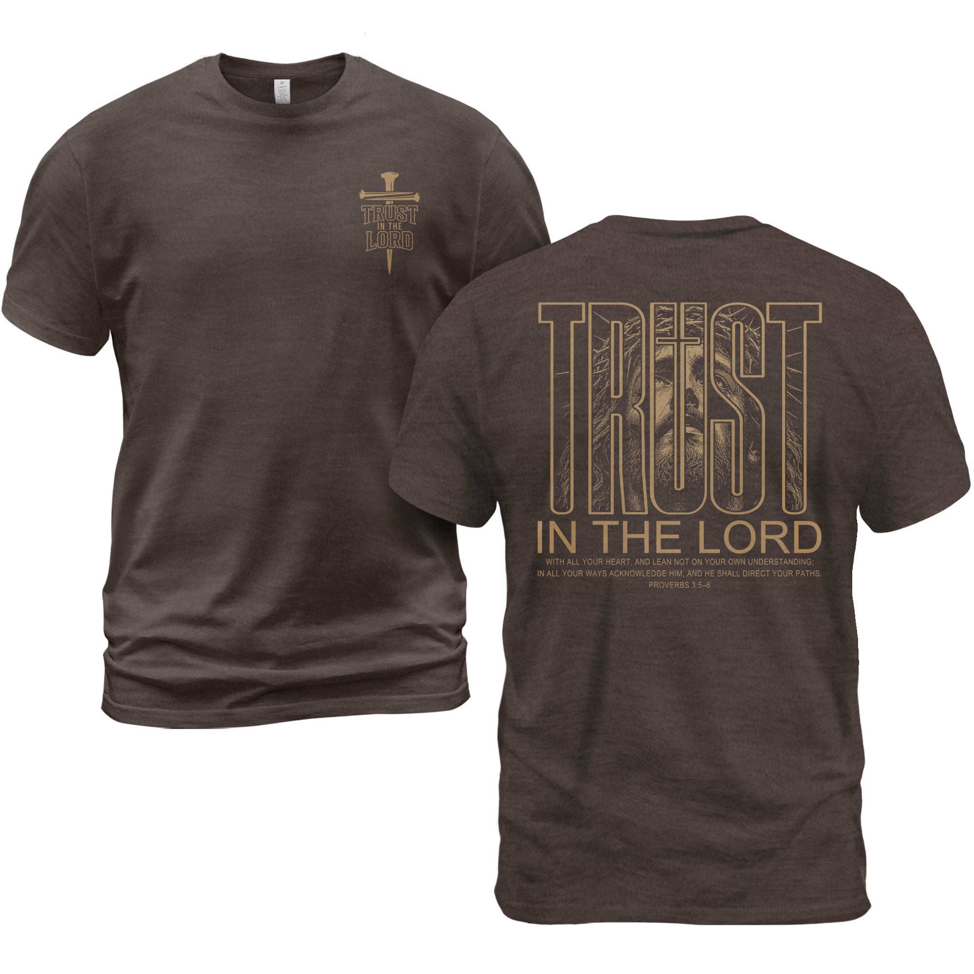 Trust In The Lord Jesus Proverbs 3 5 6 Graphic Christian T Shirt Apparel Men Clothing - Rust Field Wear