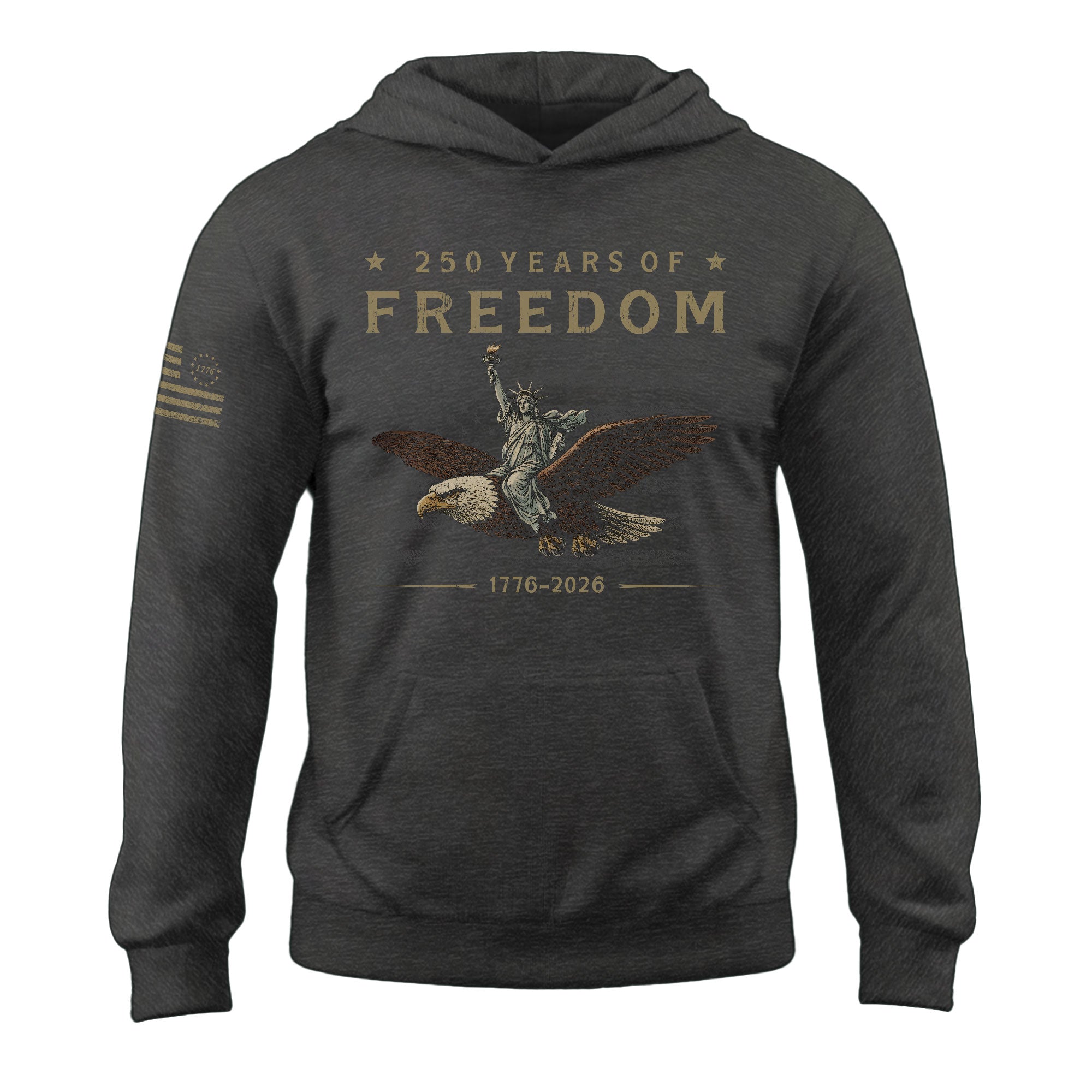USA 250th Anniversary Hoodie 250 Years of Freedom 1776-2026 American Flag Eagle Liberty Patriotic - Rust Field Wear