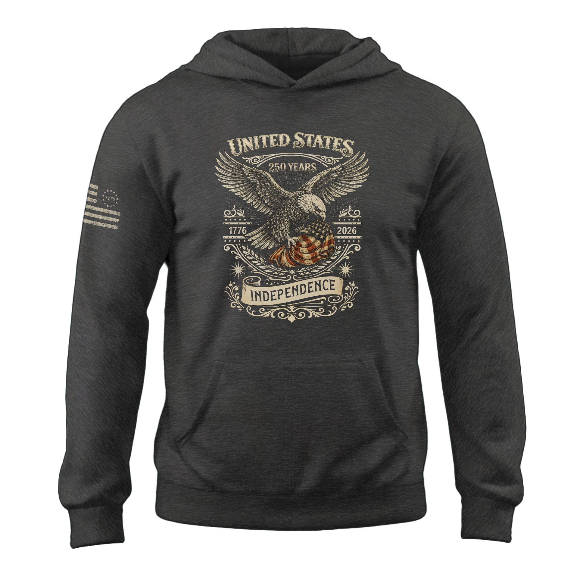 USA 250th Anniversary Hoodie 1776-2026 American Flag Patriotic Mens Hoodie - Rust Field Wear