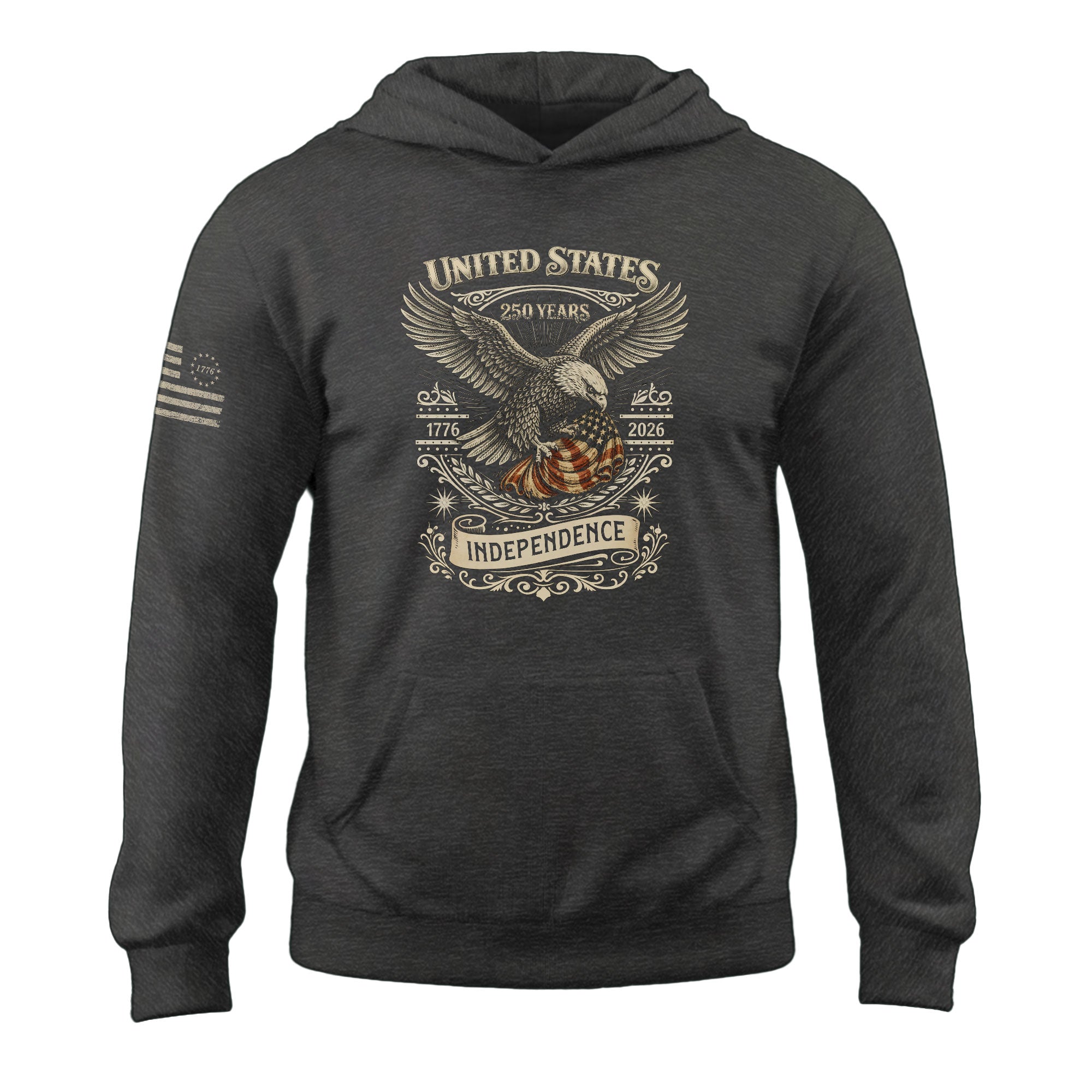 USA 250th Anniversary Hoodie 1776-2026 American Flag Patriotic Mens Hoodie - Rust Field Wear