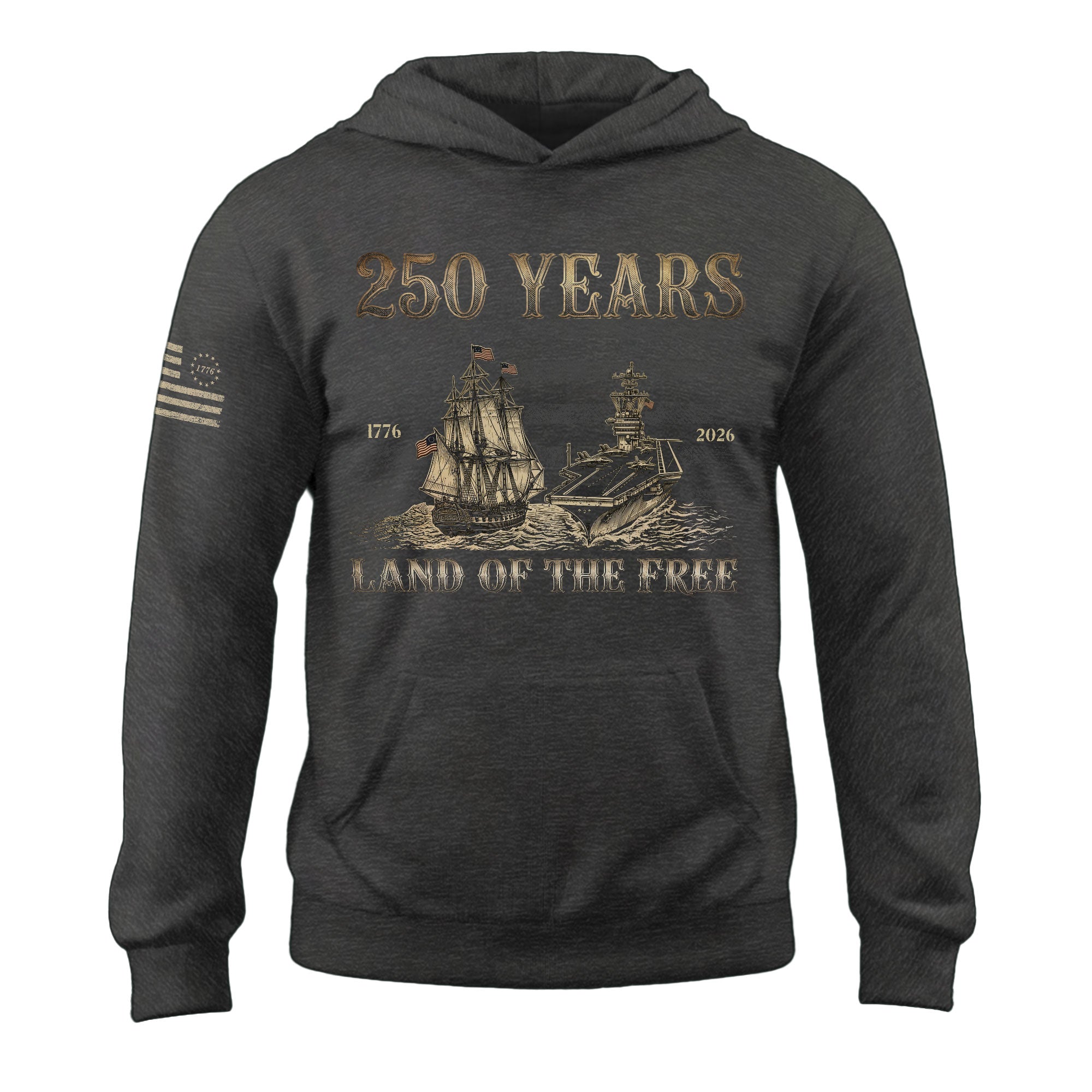 USA 250th Anniversary Hoodie 1776-2026 Retro American Sailing Ship Patriotic - Rust Field Wear