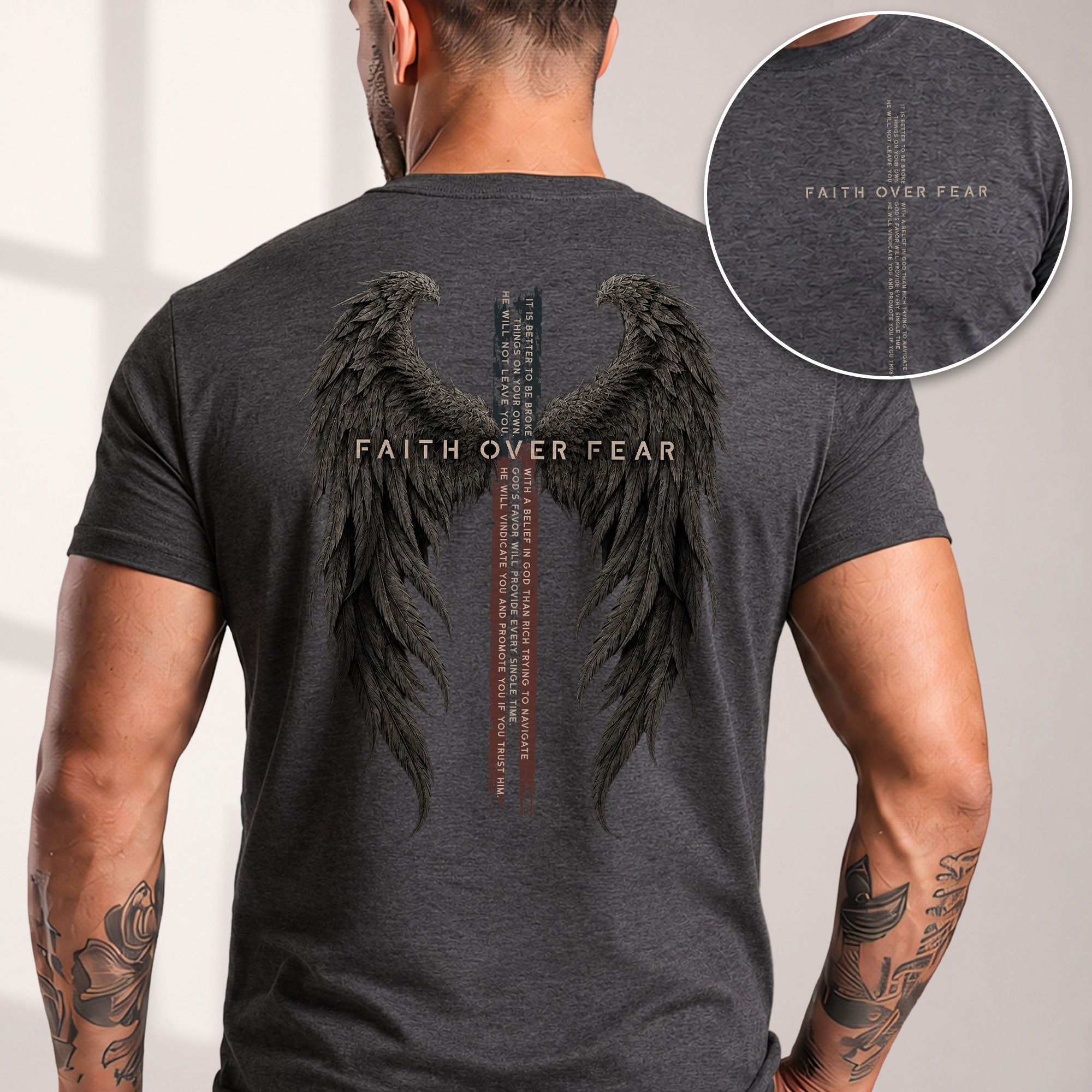 Faith Over Fear Shirt Christian Angel Wings Cross T-Shirt Inspirational Religious Tee - Rust Field Wear