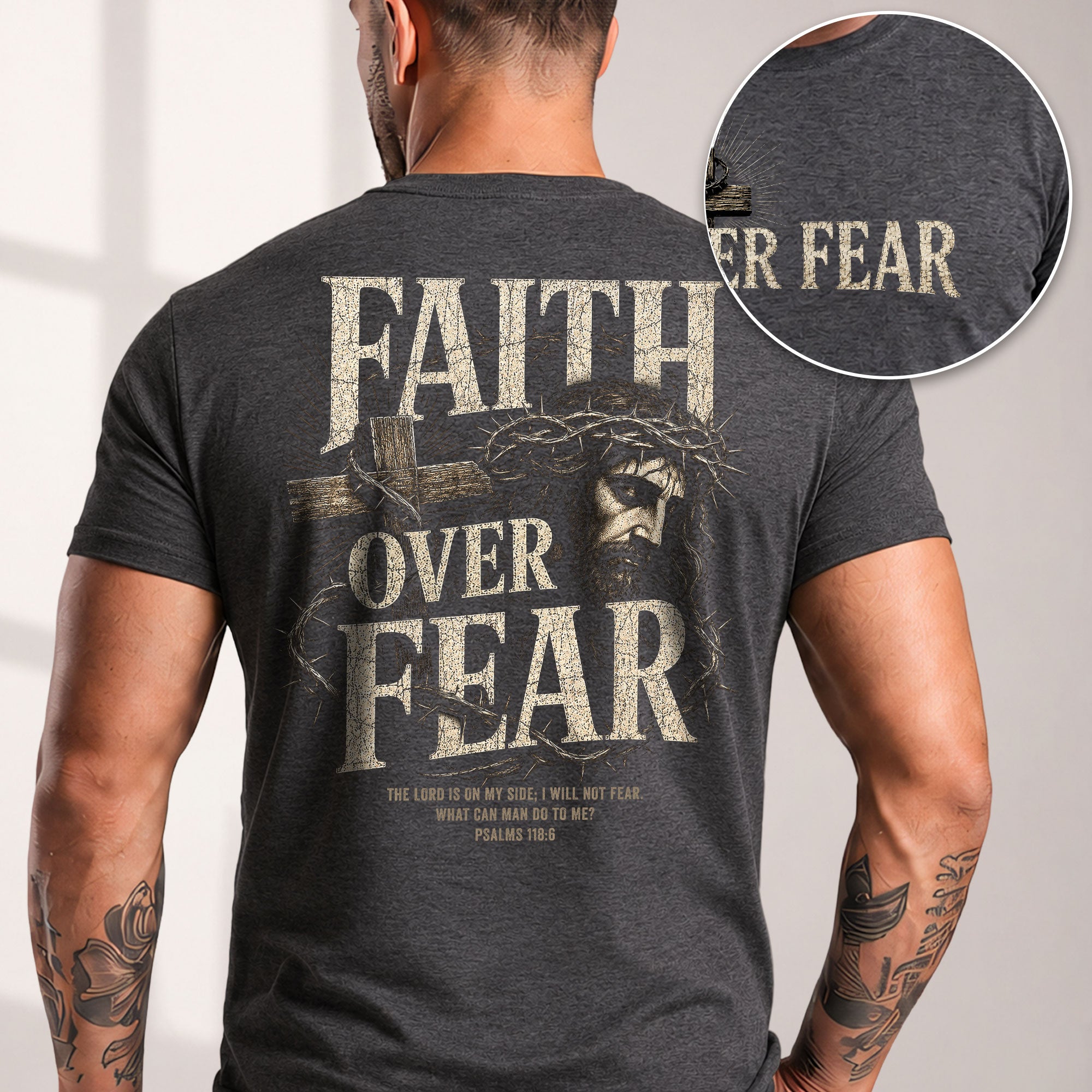 Inspirational Christian T-Shirt Faith Over Fear Jesus Cross Casual Cotton Shirt