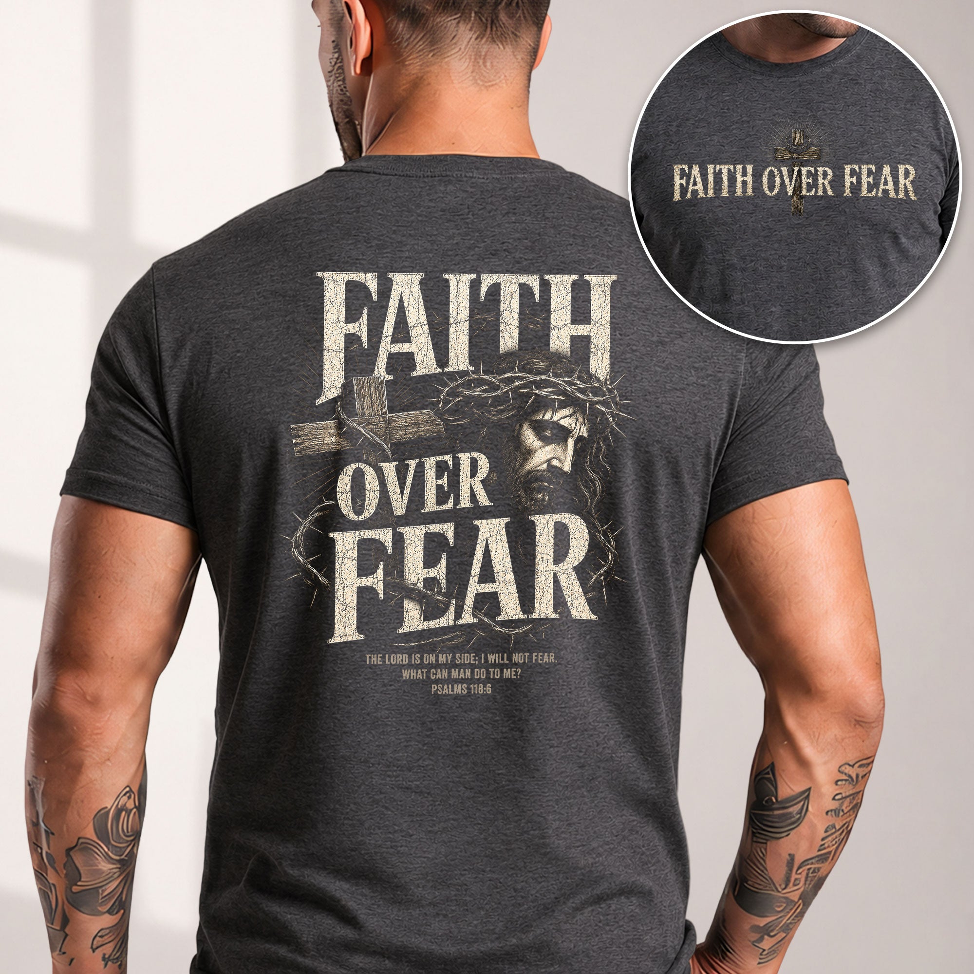 Inspirational Christian T-Shirt Faith Over Fear Jesus Cross Casual Cotton Shirt - Rust Field Wear