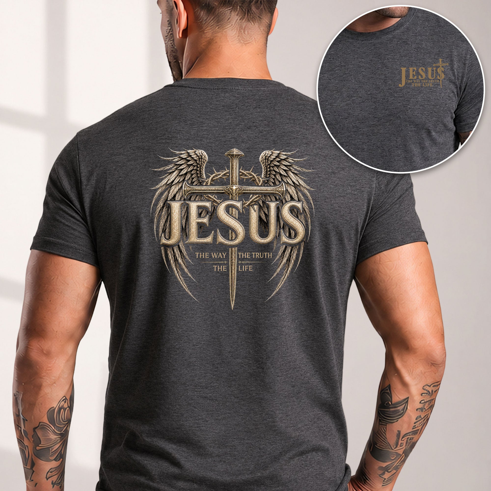 Jesus The Way The Truth The Life Shirt Christian Cross Faith Wings Graphic T-Shirt