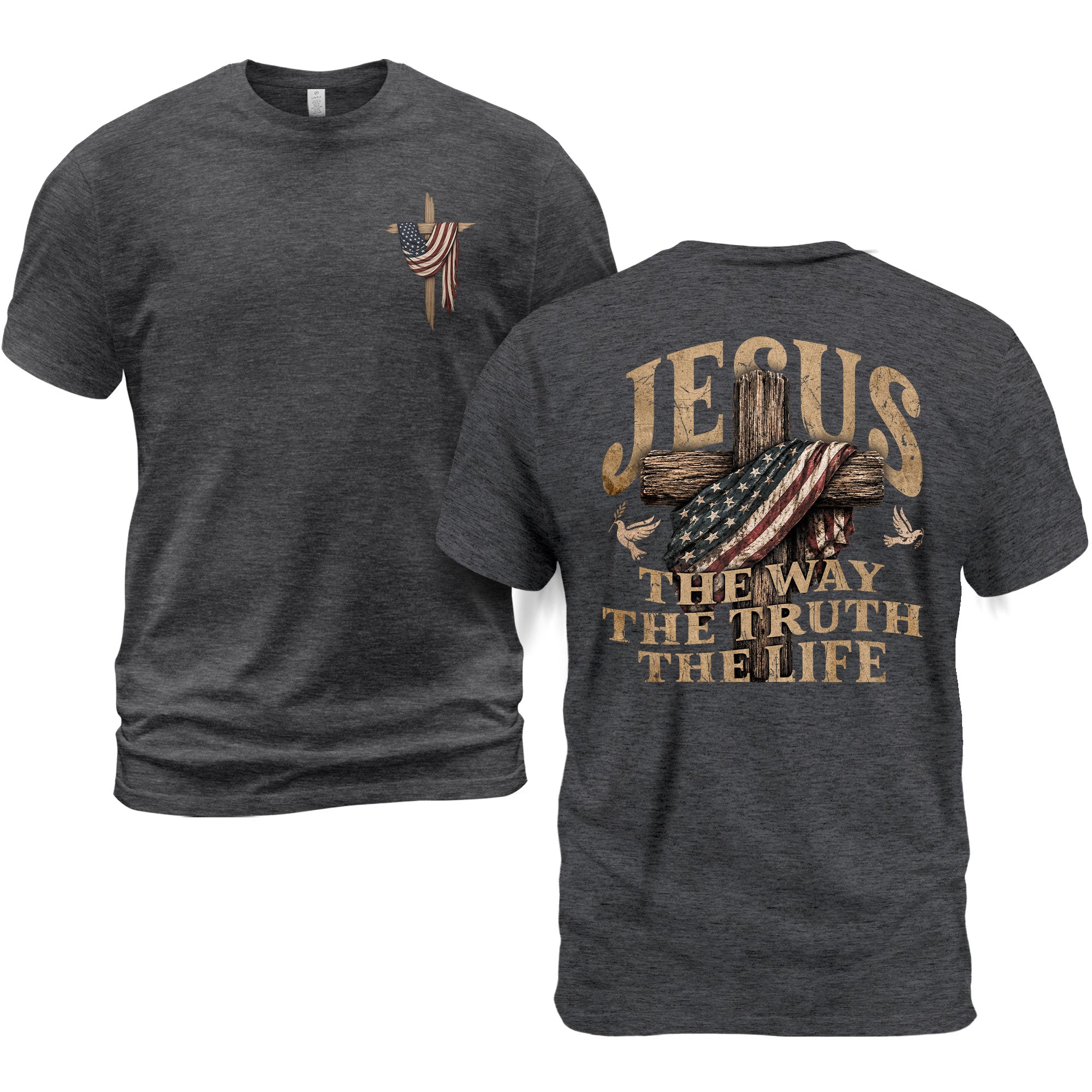 Jesus The Way The Truth The Life T-Shirt Patriotic Christian Cross Faith Graphic Tee