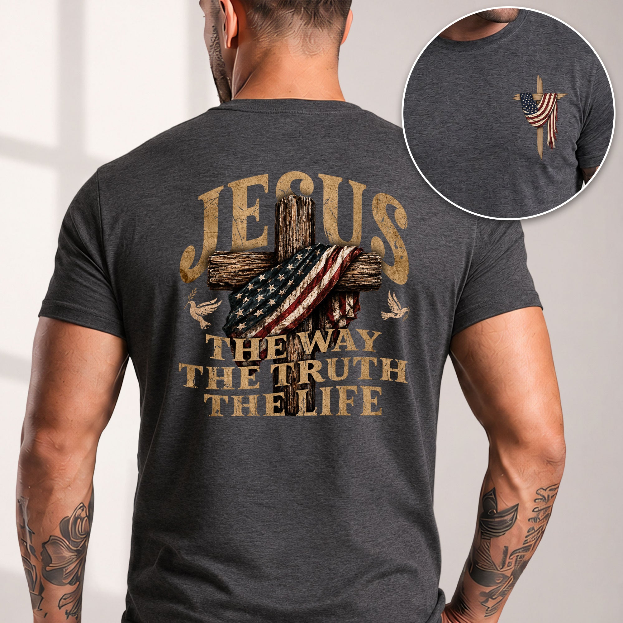 Jesus The Way The Truth The Life T-Shirt Patriotic Christian Cross Faith Graphic Tee