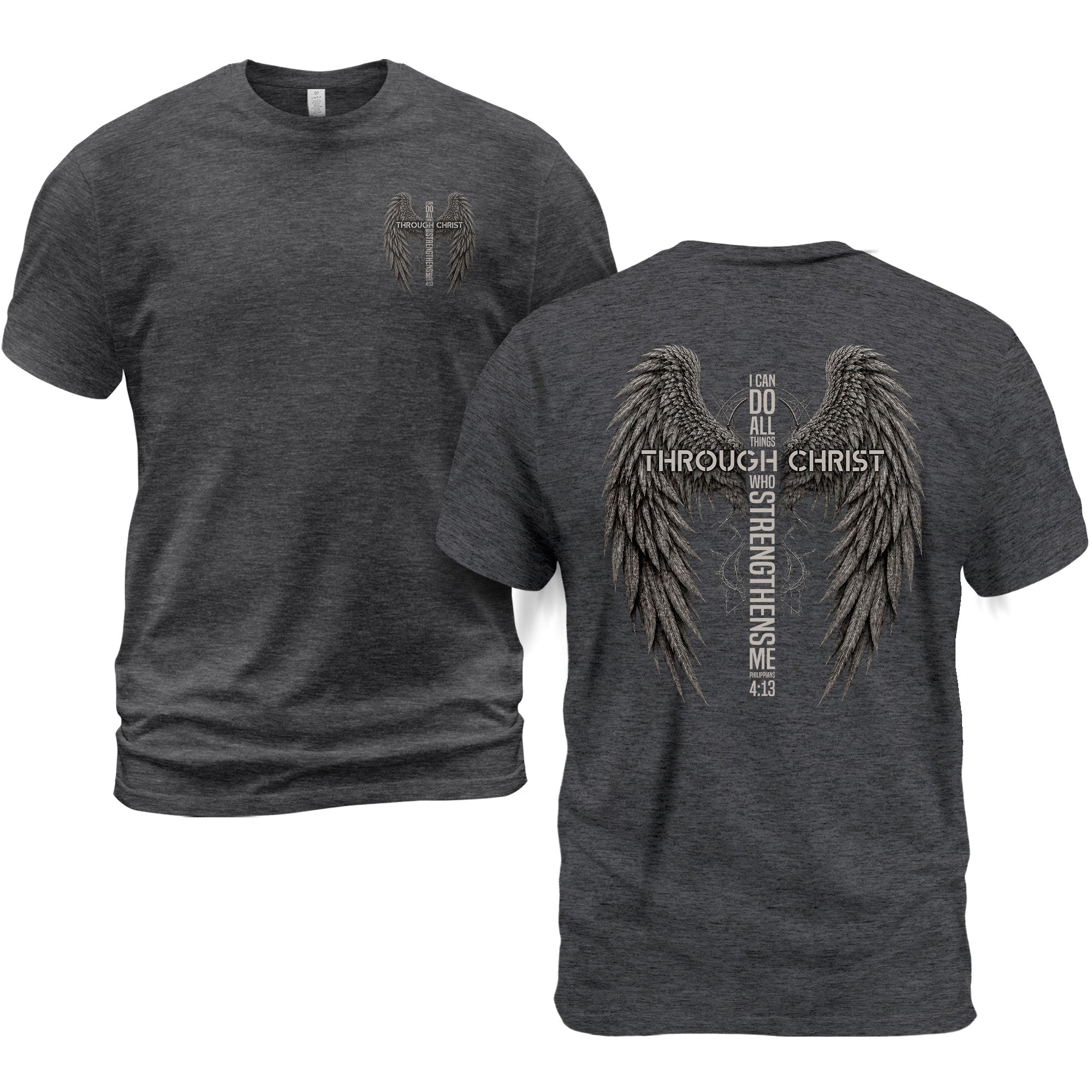 I Can Do All Things Philippians 4 13 Christian Shirt Angel Wings Cross Graphic Tee - Rust Field Wear