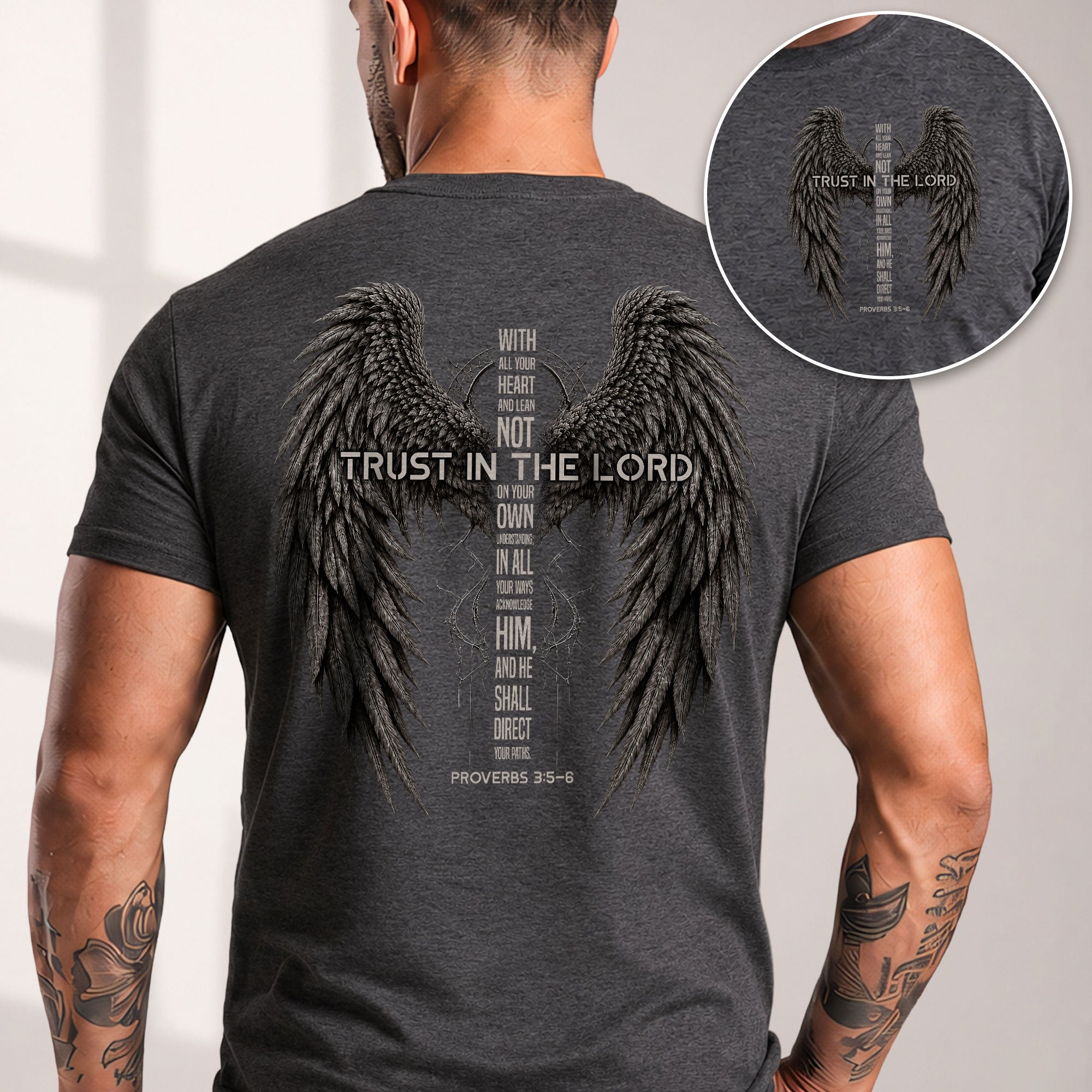 Trust In The Lord T Shirt Christian Bible Verse Angel Wings Faith Tee Apparel Top - Rust Field Wear