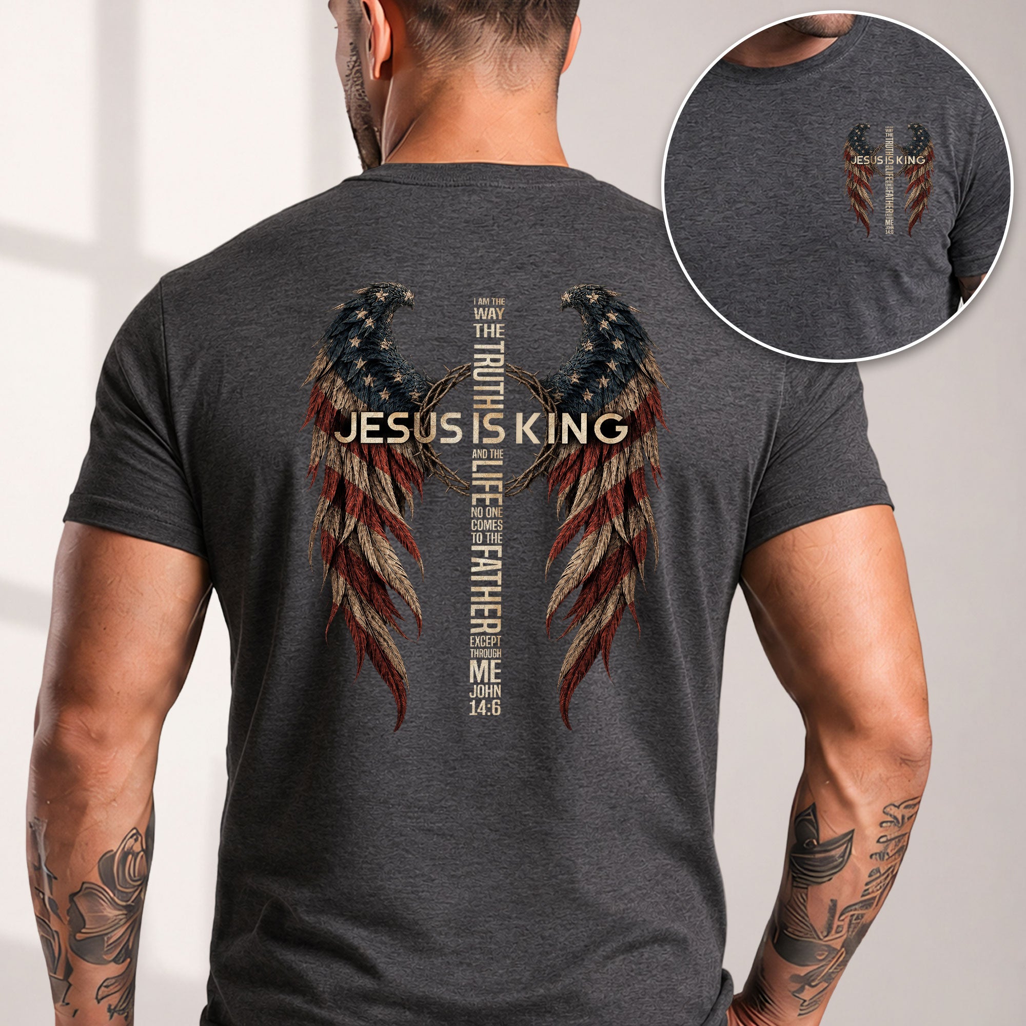 Jesus Is King T Shirt American Flag Wings Crown Of Thorns Cross John 14 6 Apparel