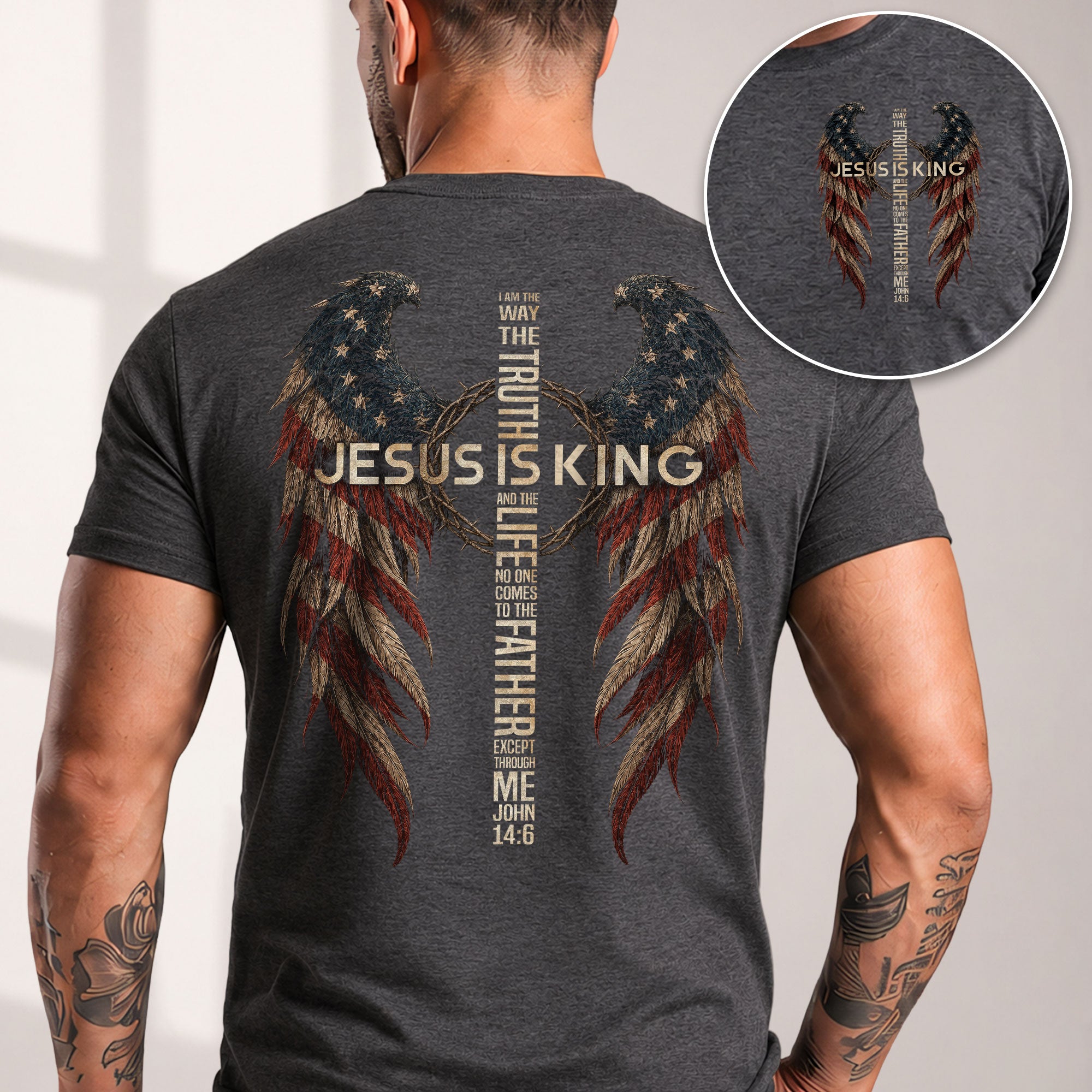 Jesus Is King T Shirt American Flag Wings Crown Of Thorns Cross John 14 6 Apparel
