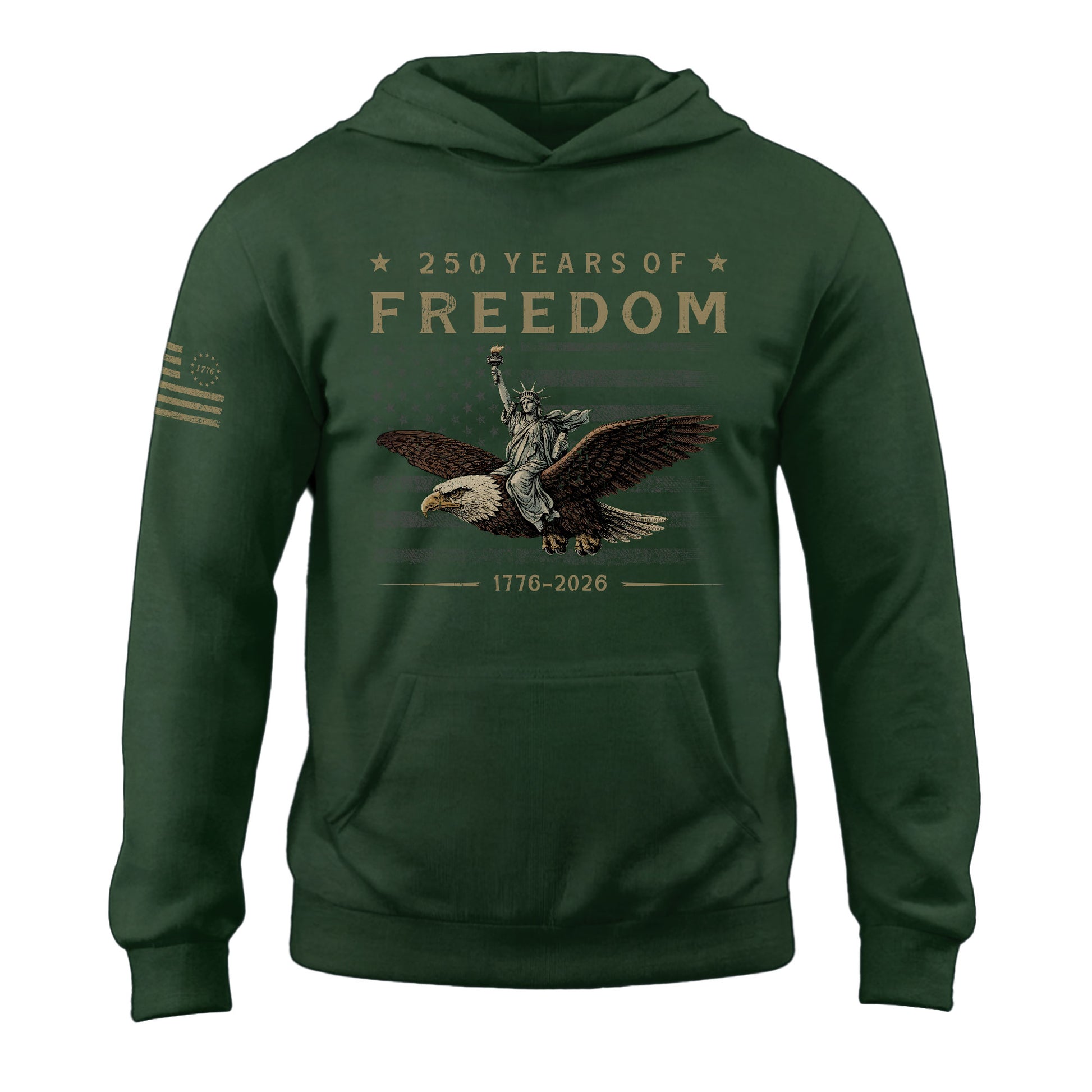 USA 250th Anniversary Hoodie 250 Years of Freedom 1776-2026 American Flag Eagle Liberty Patriotic - Rust Field Wear