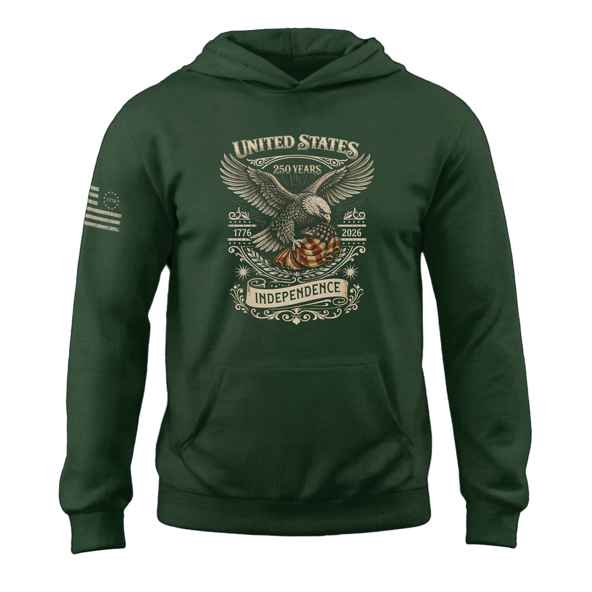 USA 250th Anniversary Hoodie 1776-2026 American Flag Patriotic Mens Hoodie - Rust Field Wear