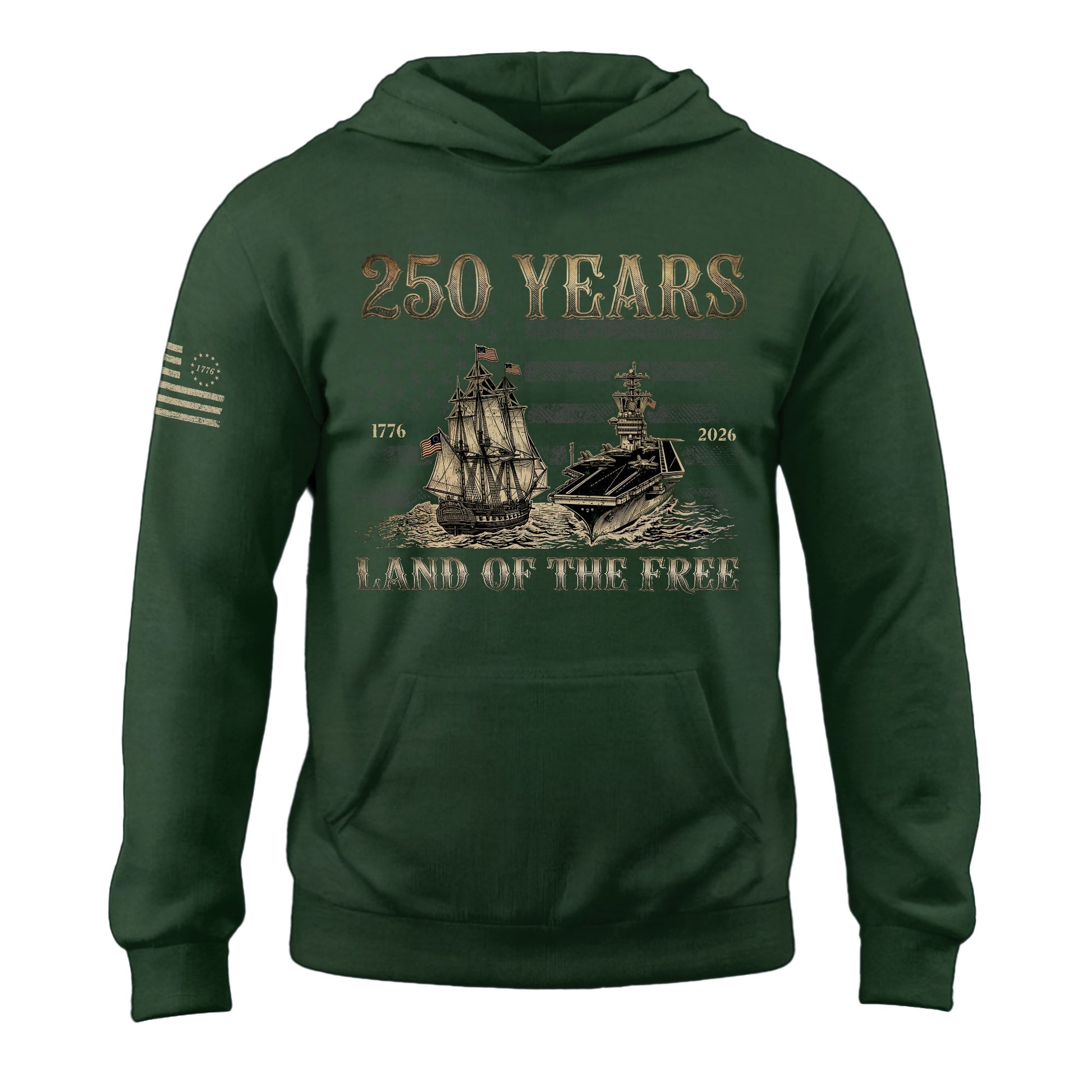 USA 250th Anniversary Hoodie 1776-2026 Retro American Sailing Ship Patriotic - Rust Field Wear