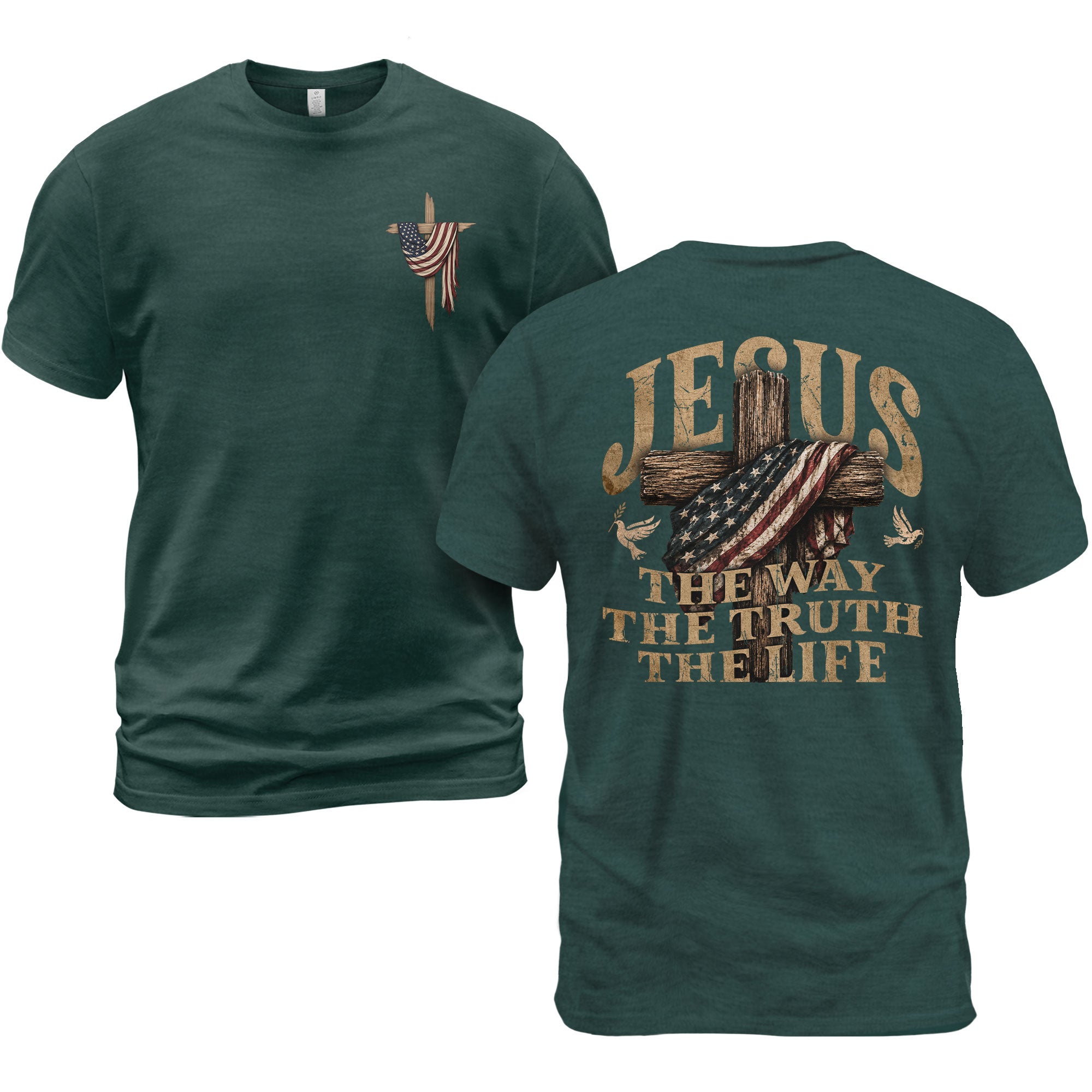 Jesus The Way The Truth The Life T-Shirt Patriotic Christian Cross Faith Graphic Tee