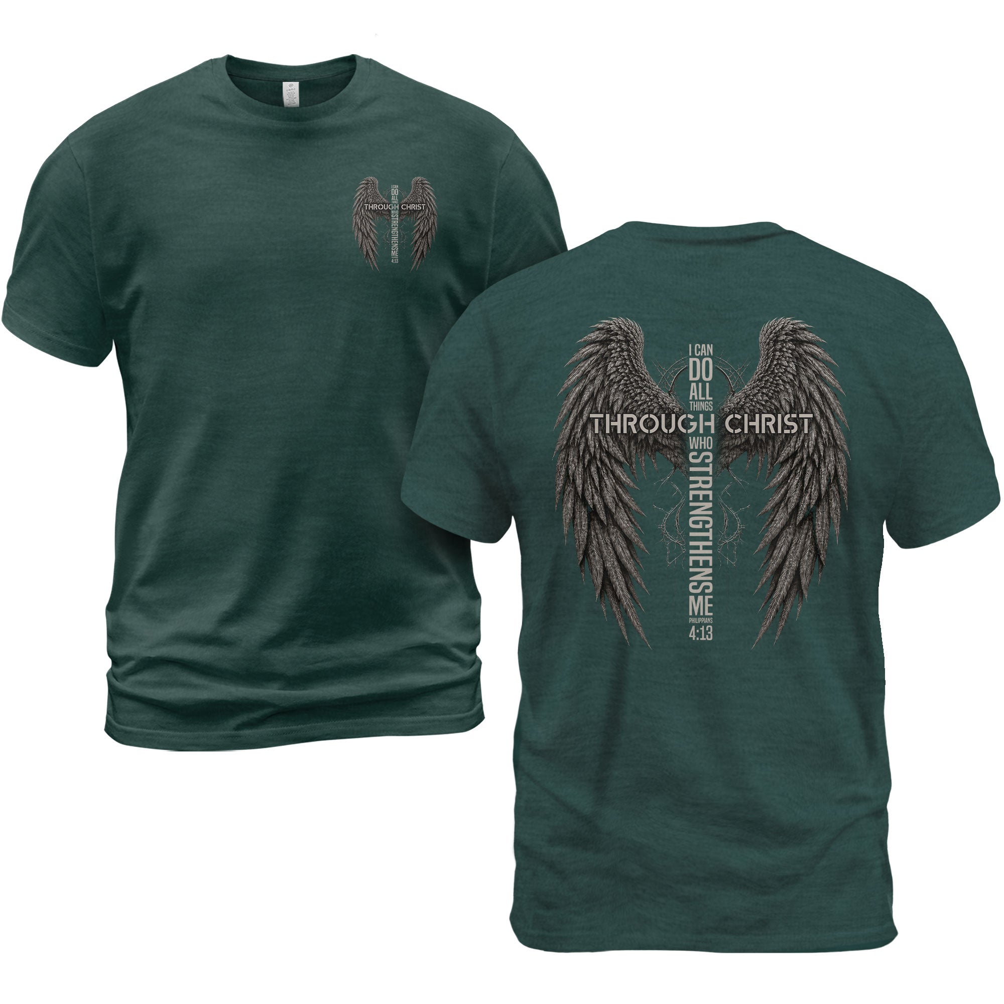 I Can Do All Things Philippians 4 13 Christian Shirt Angel Wings Cross Graphic Tee - Rust Field Wear