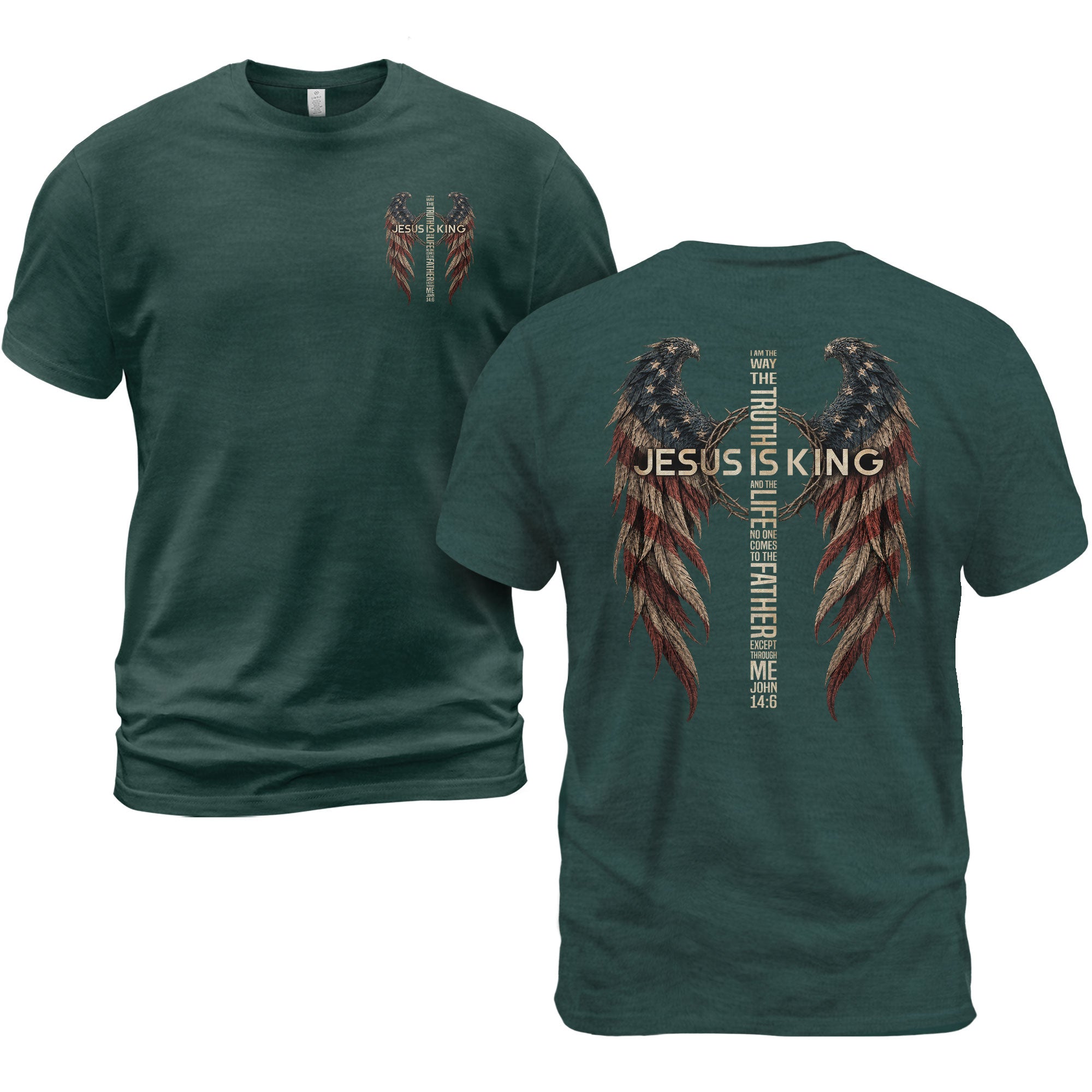 Jesus Is King T Shirt American Flag Wings Crown Of Thorns Cross John 14 6 Apparel