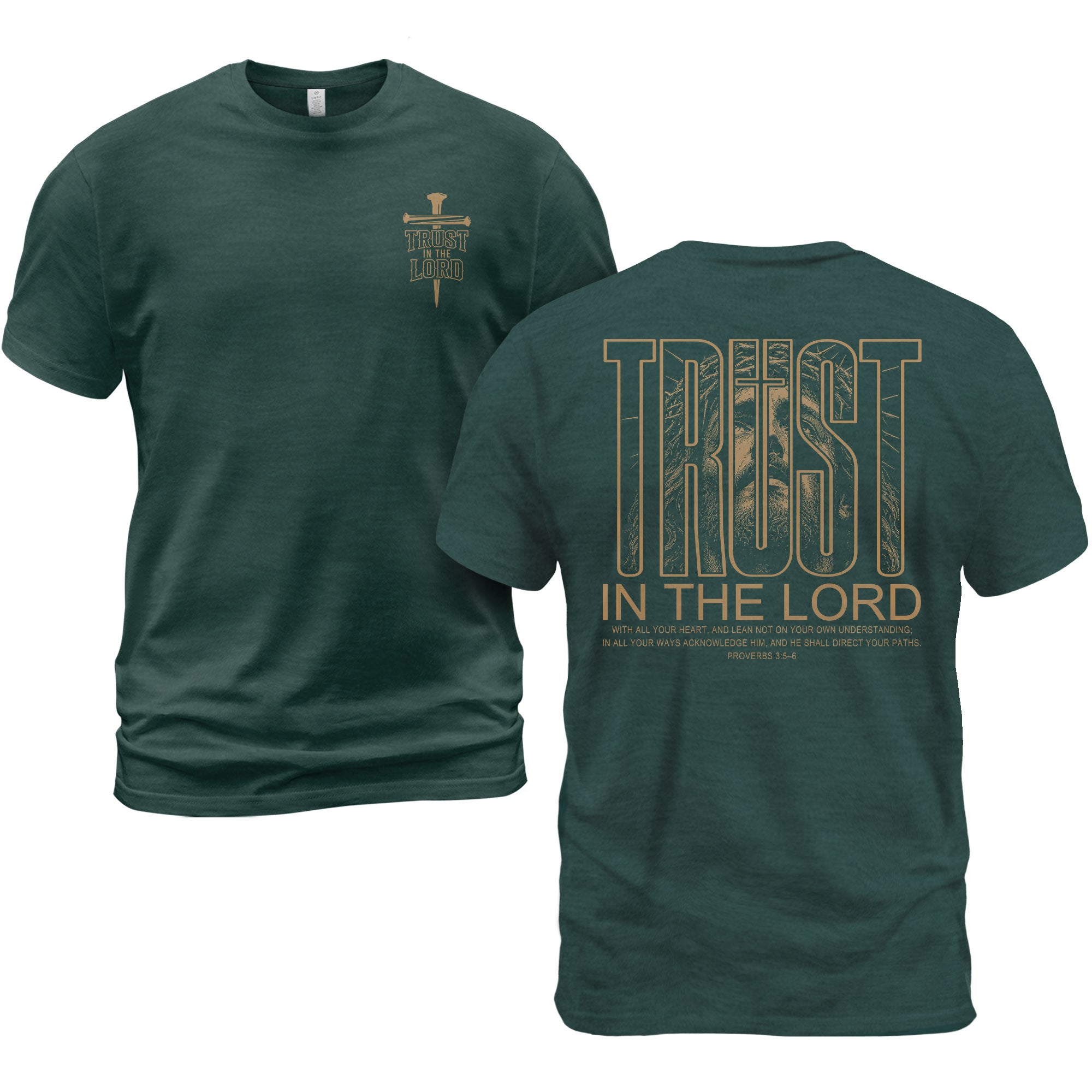 Trust In The Lord Jesus Proverbs 3 5 6 Graphic Christian T Shirt Apparel Men Clothing - Rust Field Wear