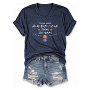 Patriotic Ribbon Bunting America Turns 250 Years Women V Neck T Shirt Heather Navy Tee