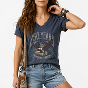 Womens 250 Years Liberty Eagle V Neck Shirt Vintage Patriotic 1776 2026 Graphic Tee