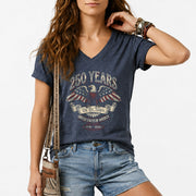 Patriotic 250 Years Womens V Neck Shirt Vintage Eagle United States 1776 2026 Top