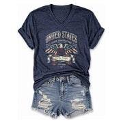 Womens 250th Anniversary V Neck Shirt Vintage Patriotic Eagle Rose 1776 2026 Tee