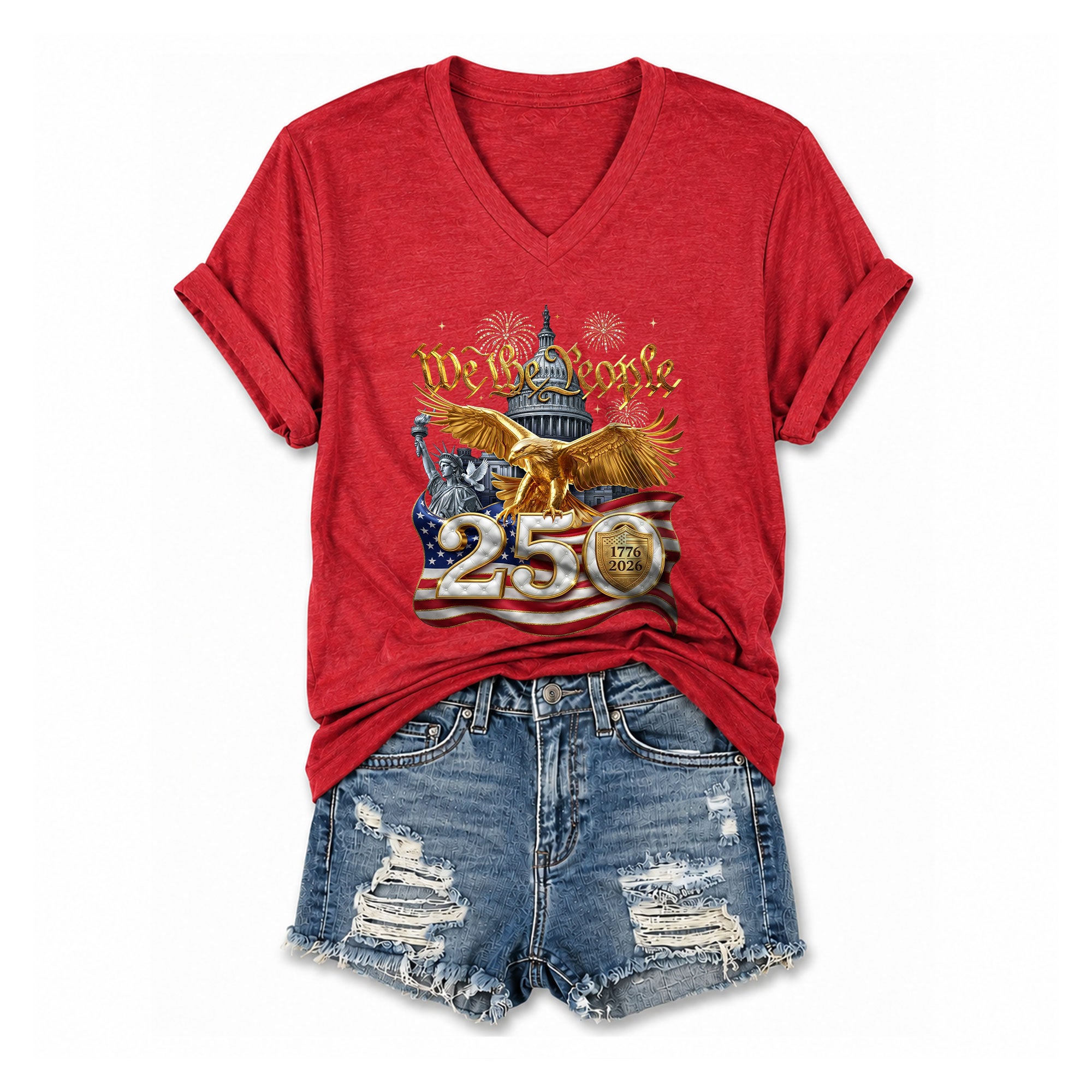 We The People 250 Year Anniversary T Shirt Patriotic American V Neck Graphic Tee Unisex