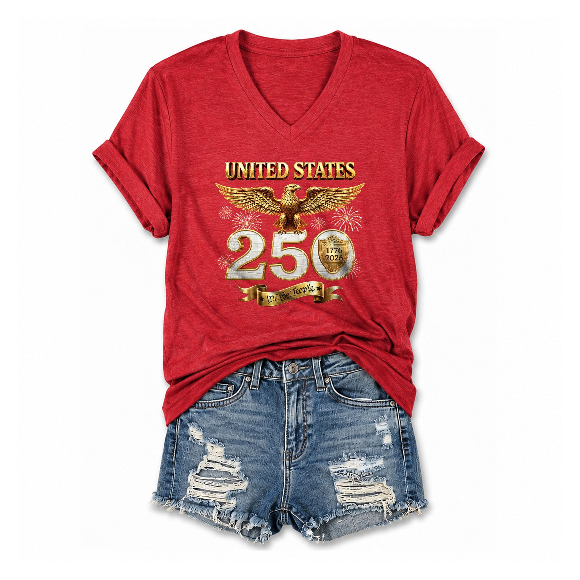 United States 250 Year Anniversary T Shirt We The People Patriotic V Neck Graphic Tee