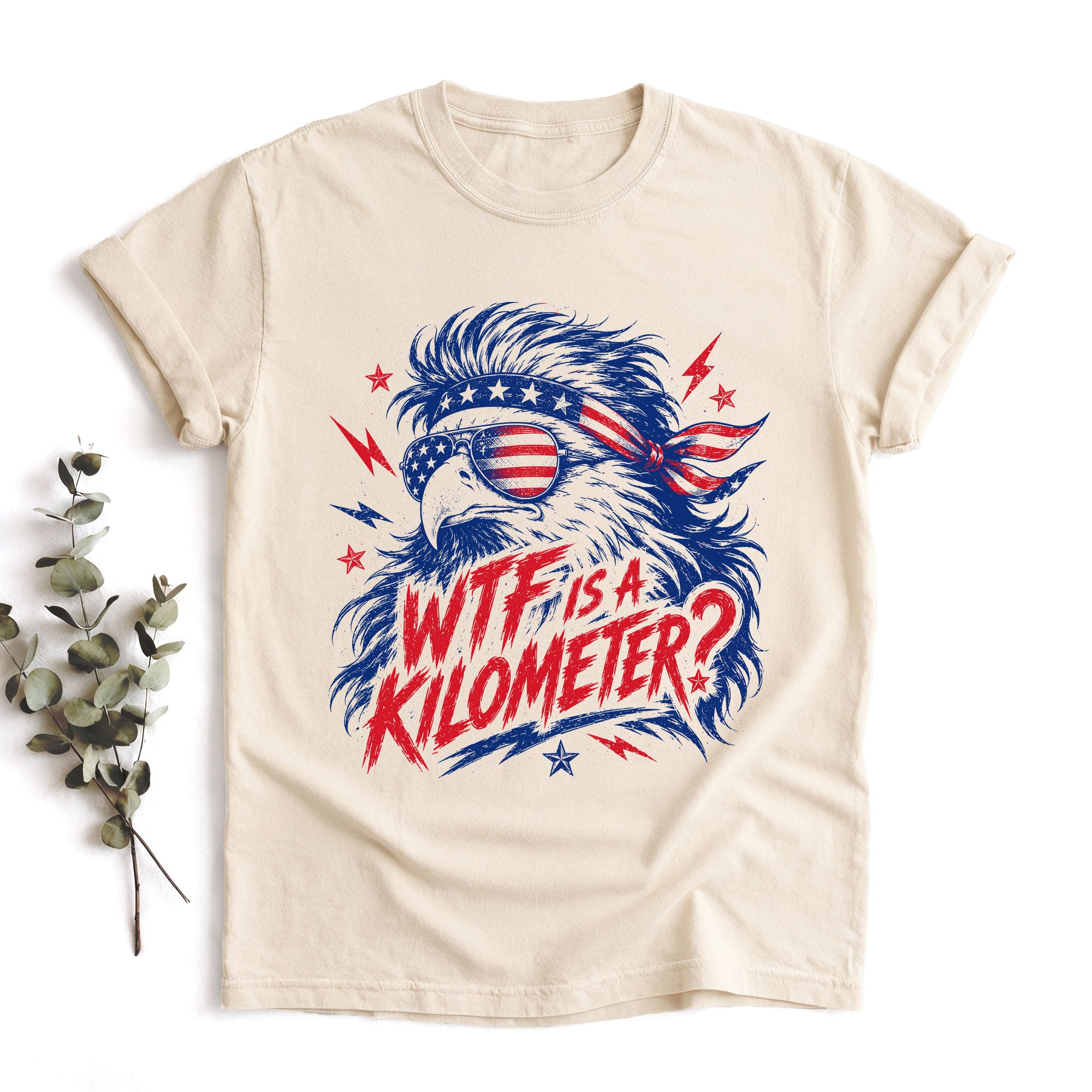 Funny WTF Is A Kilometer T Shirt Patriotic Bald Eagle Design Casual Cotton Unisex Tee