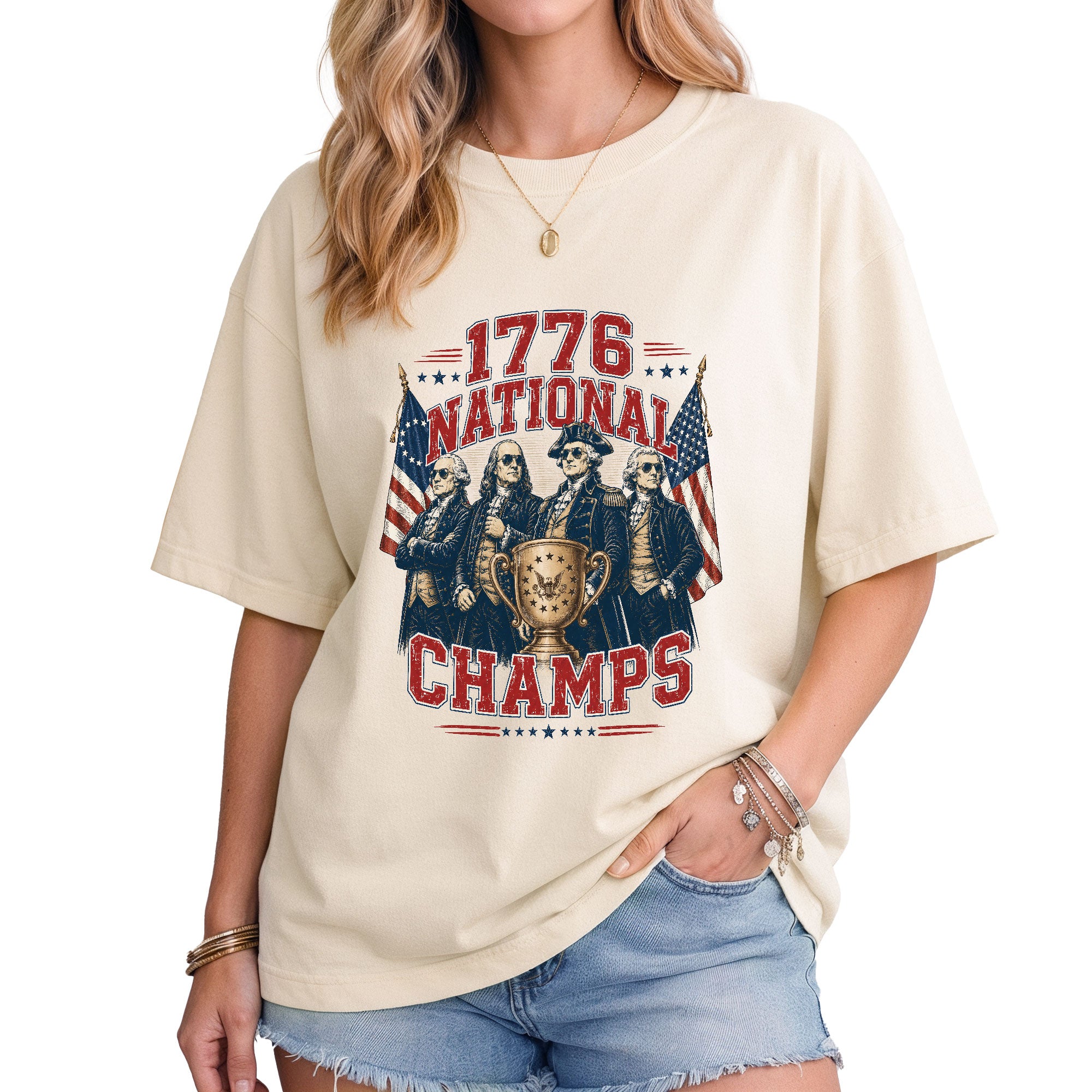 National Champs Shirt Vintage 1776 Patriotic Graphic Tee Proud American Style Top