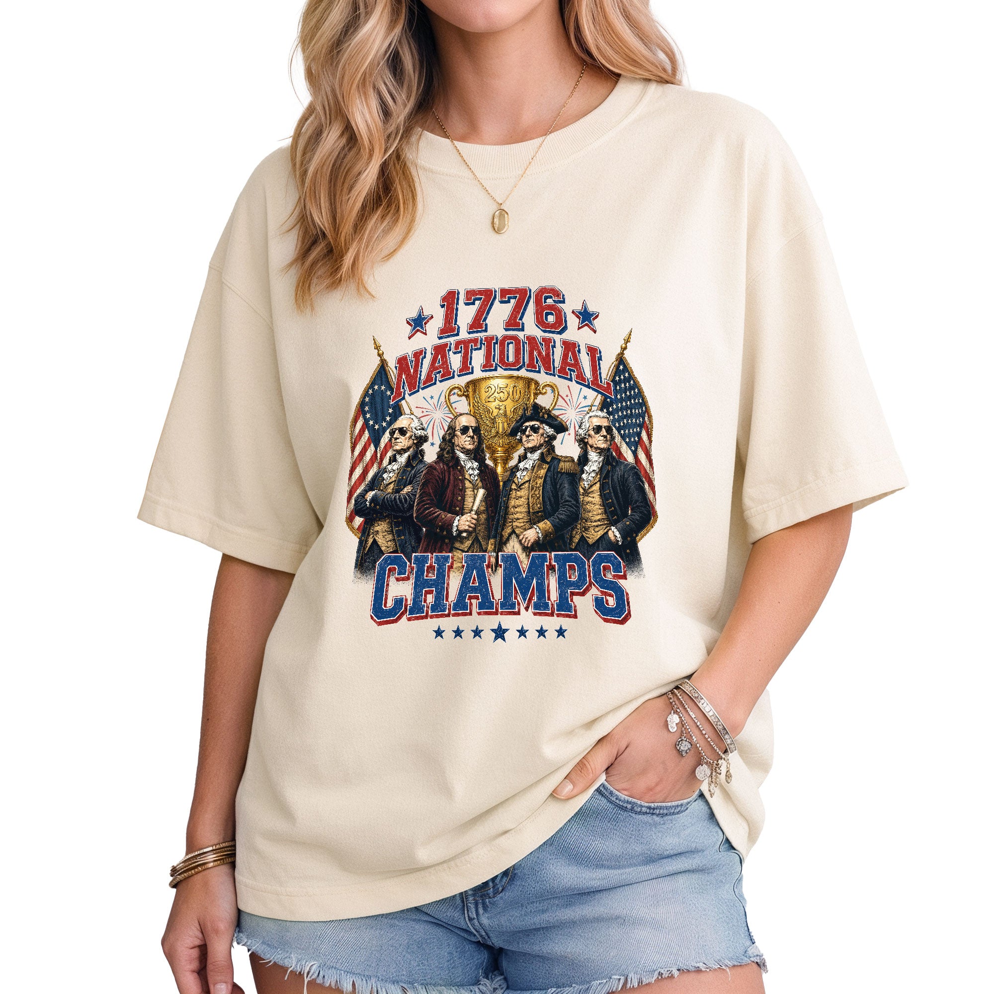 1776 National Champs Graphic T Shirt Patriotic Historical Design Cotton Tee Shirt New