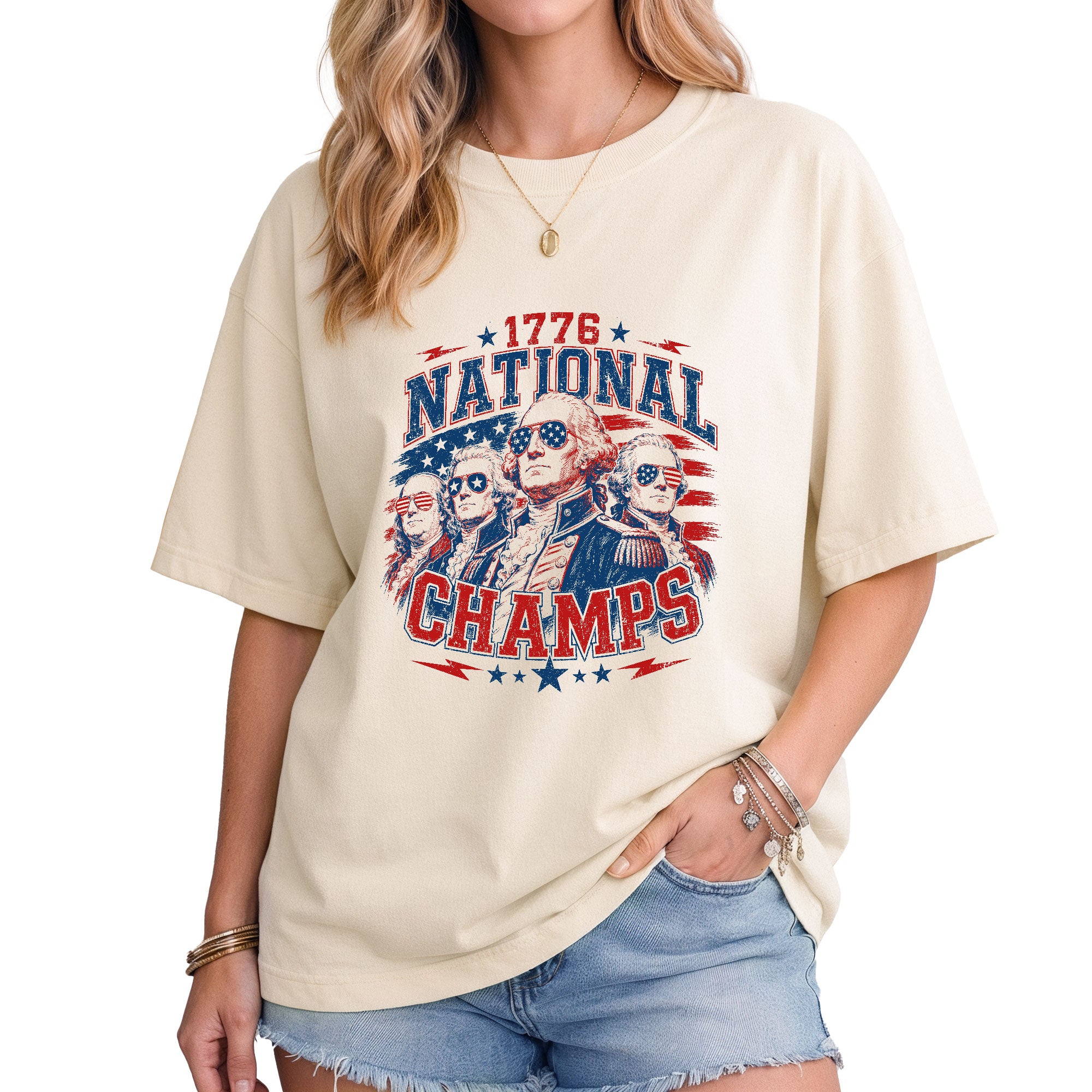 Vintage 1776 National Champs Graphic T Shirt Patriotic Cotton Tee Unique Design Style