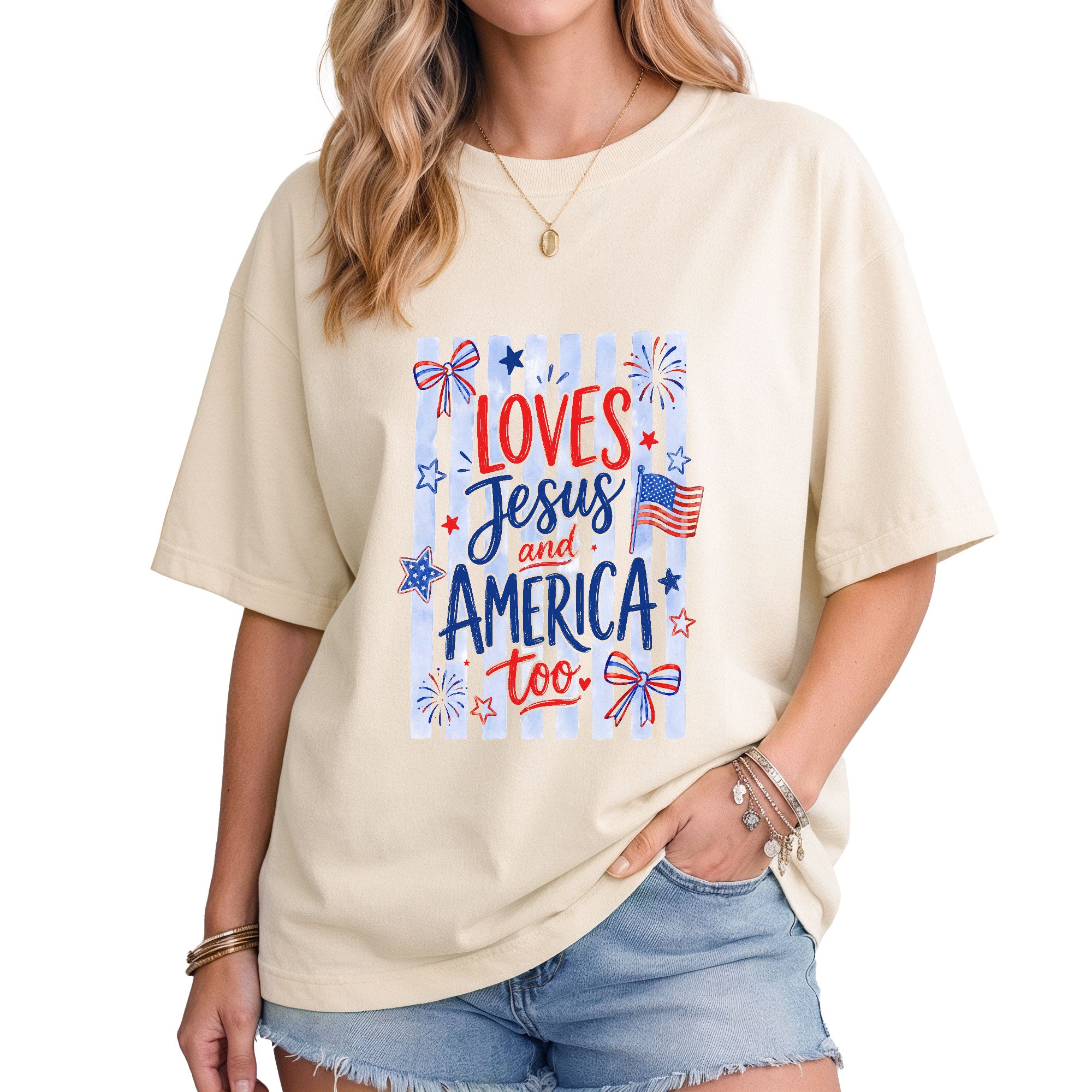 Loves Jesus and America Too Shirt Faith and Country Clothing American Pride Christian Tee