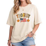 Two Fiddy Shirt Fall Vibes US Flag Maple Leaf Autumn Patriotic Graphic Tee