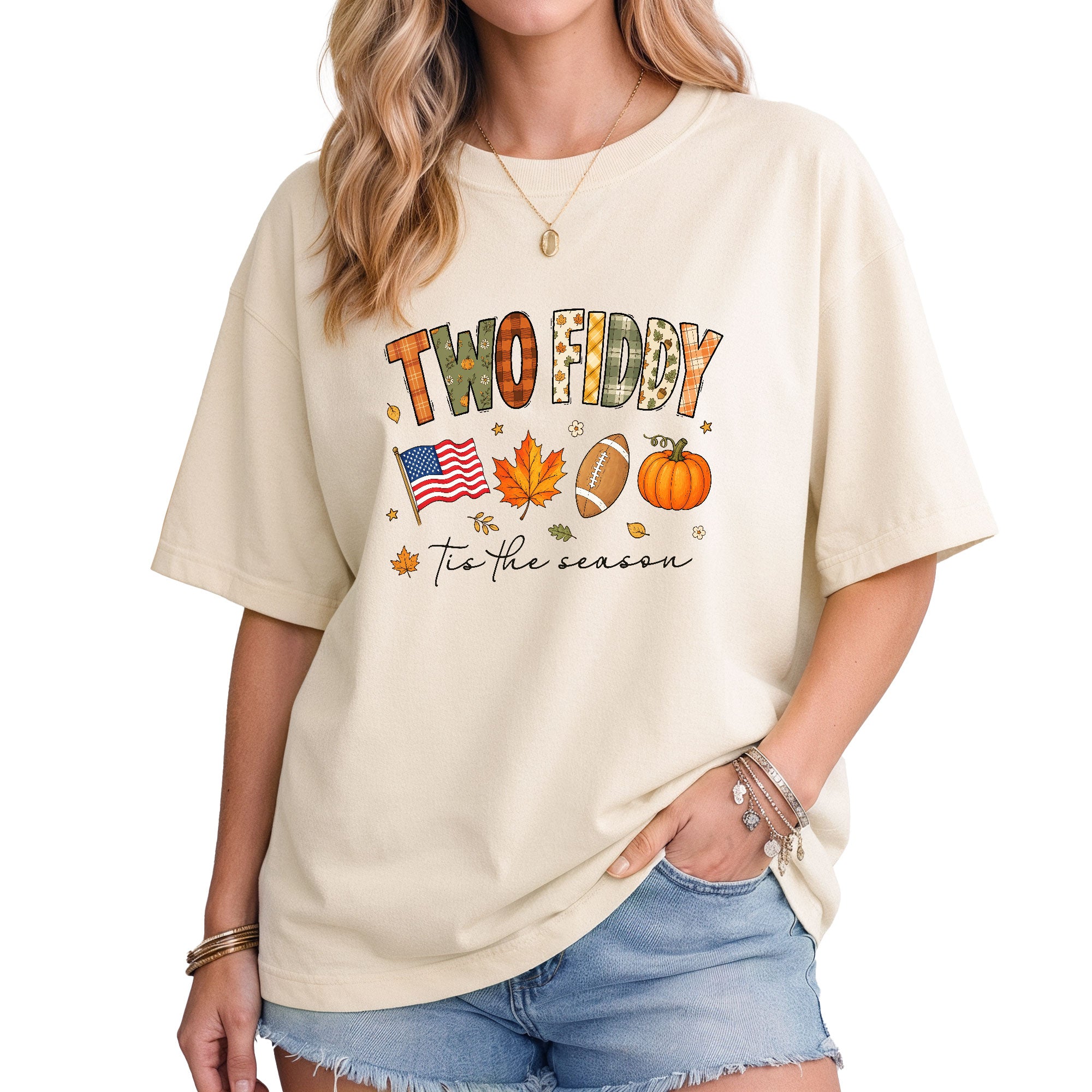 Two Fiddy Tis The Season Shirt Football Pumpkin Fall US Flag Patriotic Tee