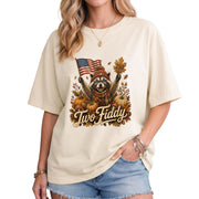 Patriotic Fall Shirt Two Fiddy Retro Raccoon Pumpkin US Flag Autumn Graphic Tee