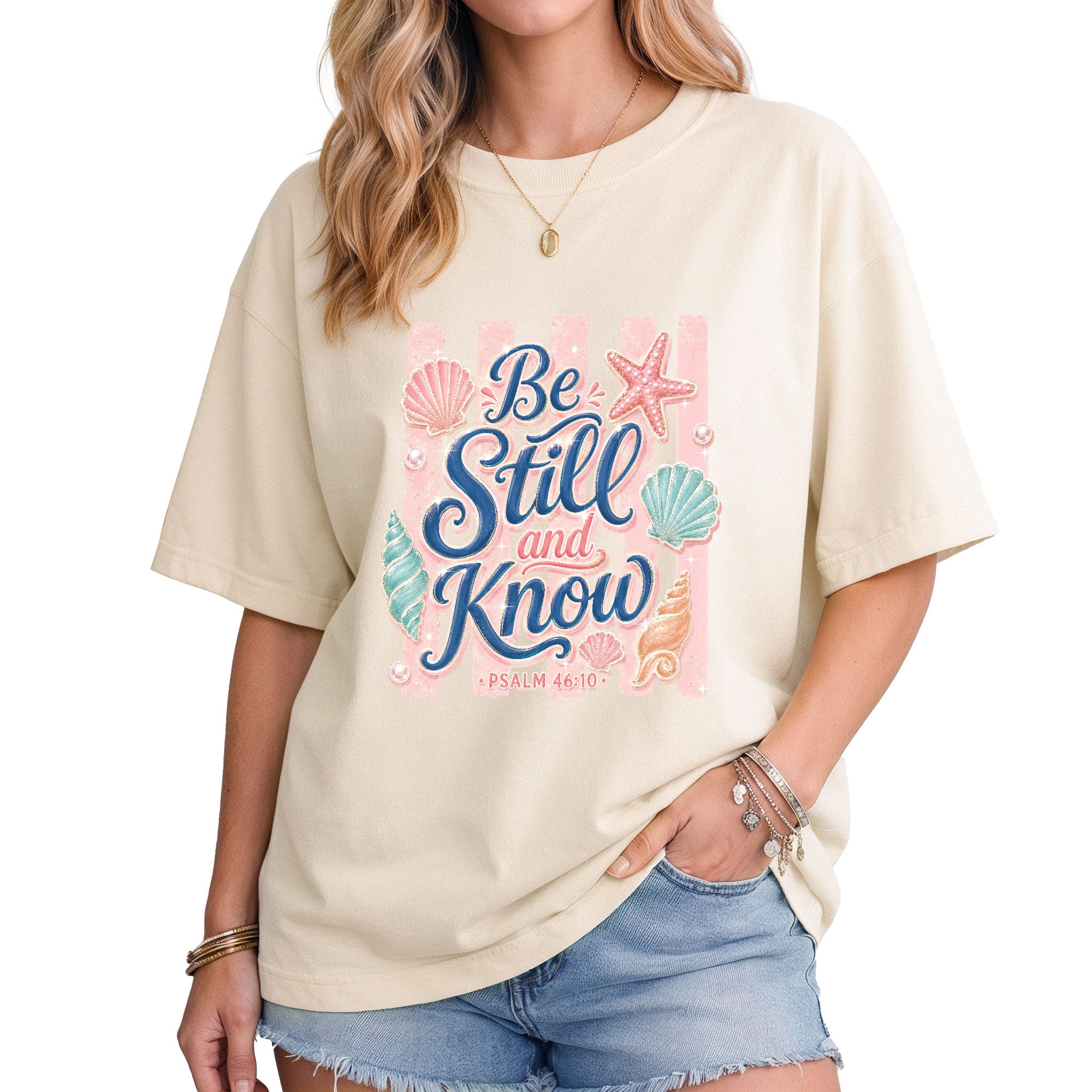 Be Still And Know Shirt Pink Stripes Beach Christian Psalm 46 10 Faith Graphic Tee