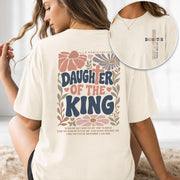 Daughter Of The King Retro Floral Cross Christian Graphic Everyday Tee Shirt Women