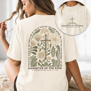 Daughter Of The King 2 Corinthians 6 18 Floral Cross Christian Graphic Tee Shirt Women