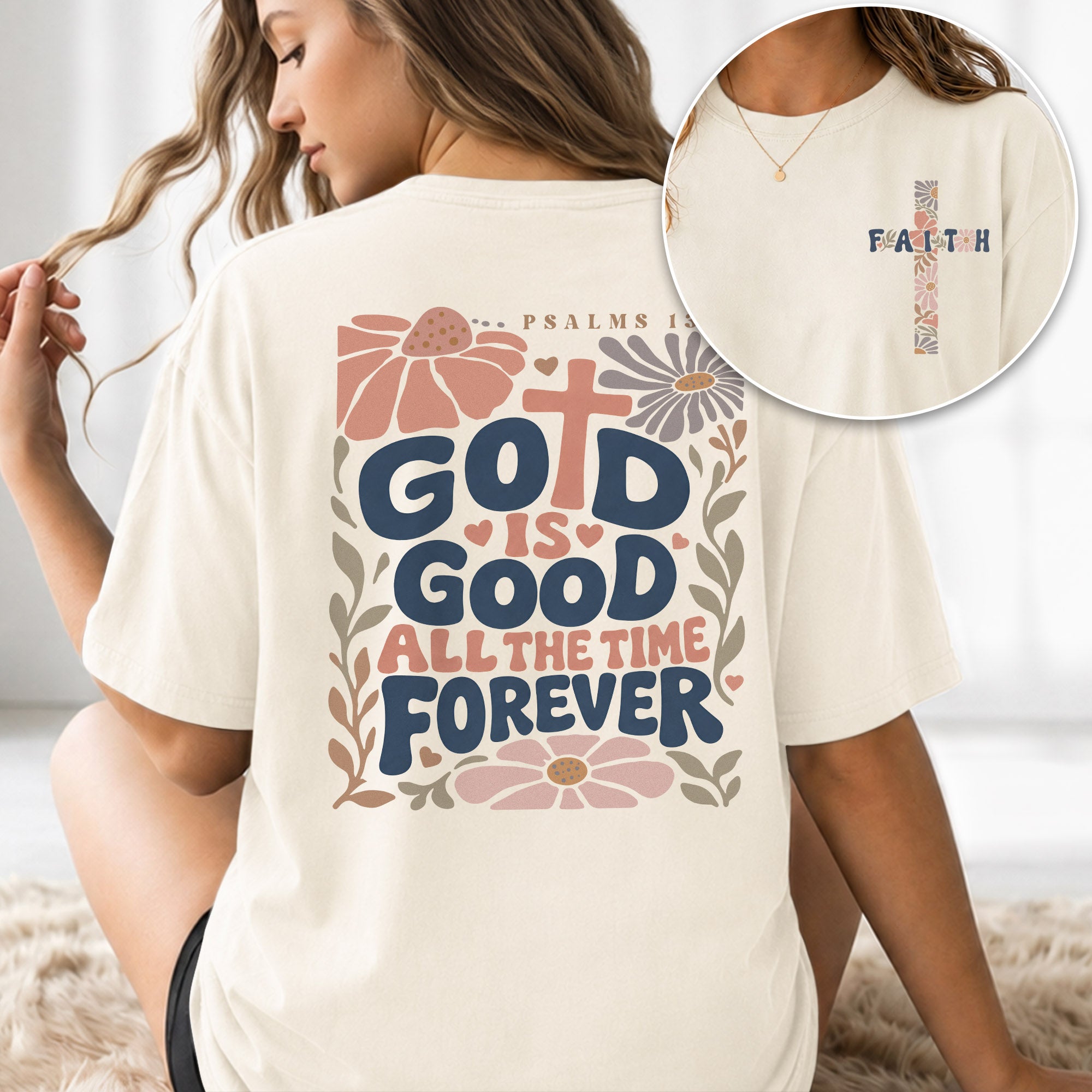 God Is Good Shirt Women Floral Christian T-Shirt Faith Psalms Bible Verse Tee Comfort