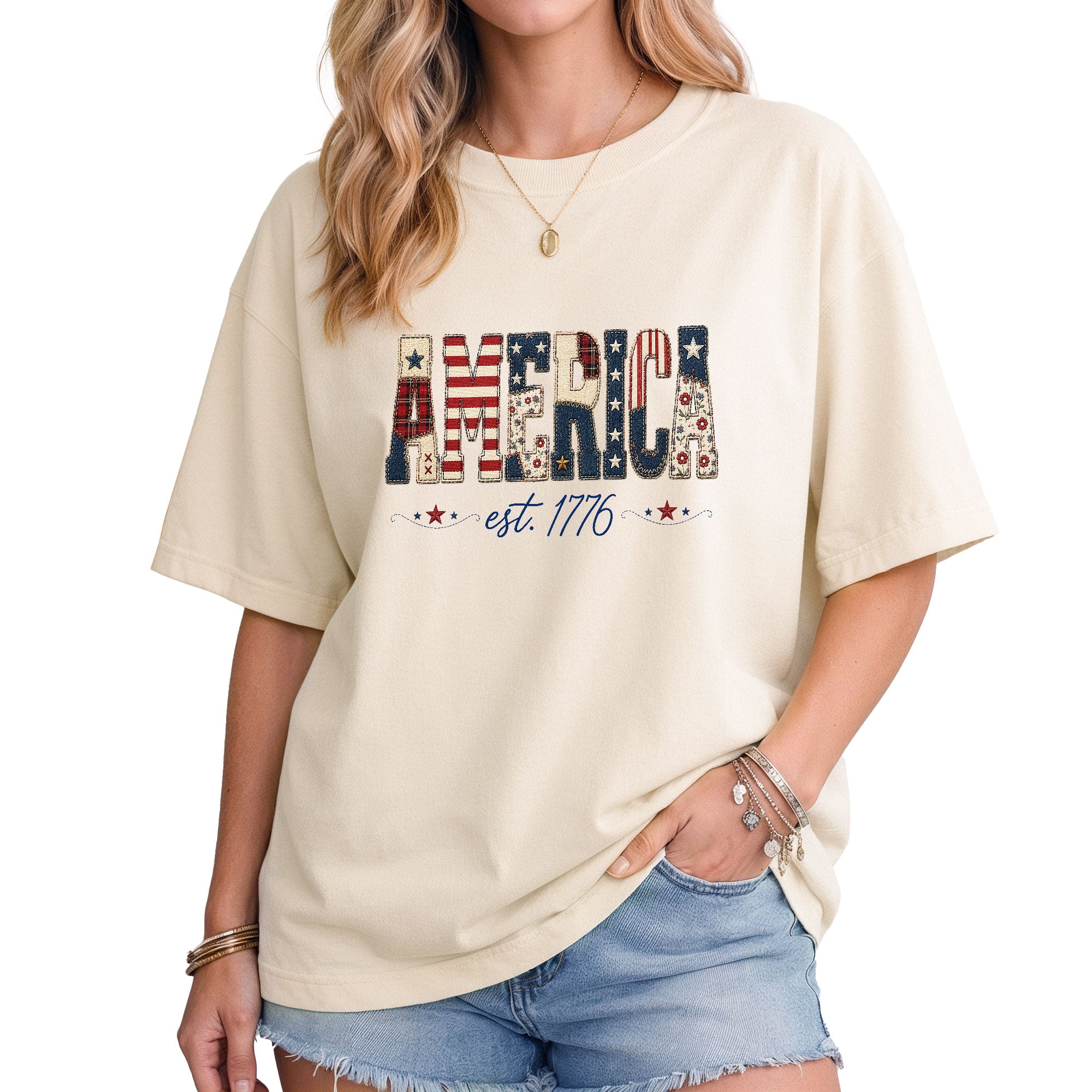 America Est. 1776 Graphic T-Shirt - Patriotic Women's Casual White Summer Tee
